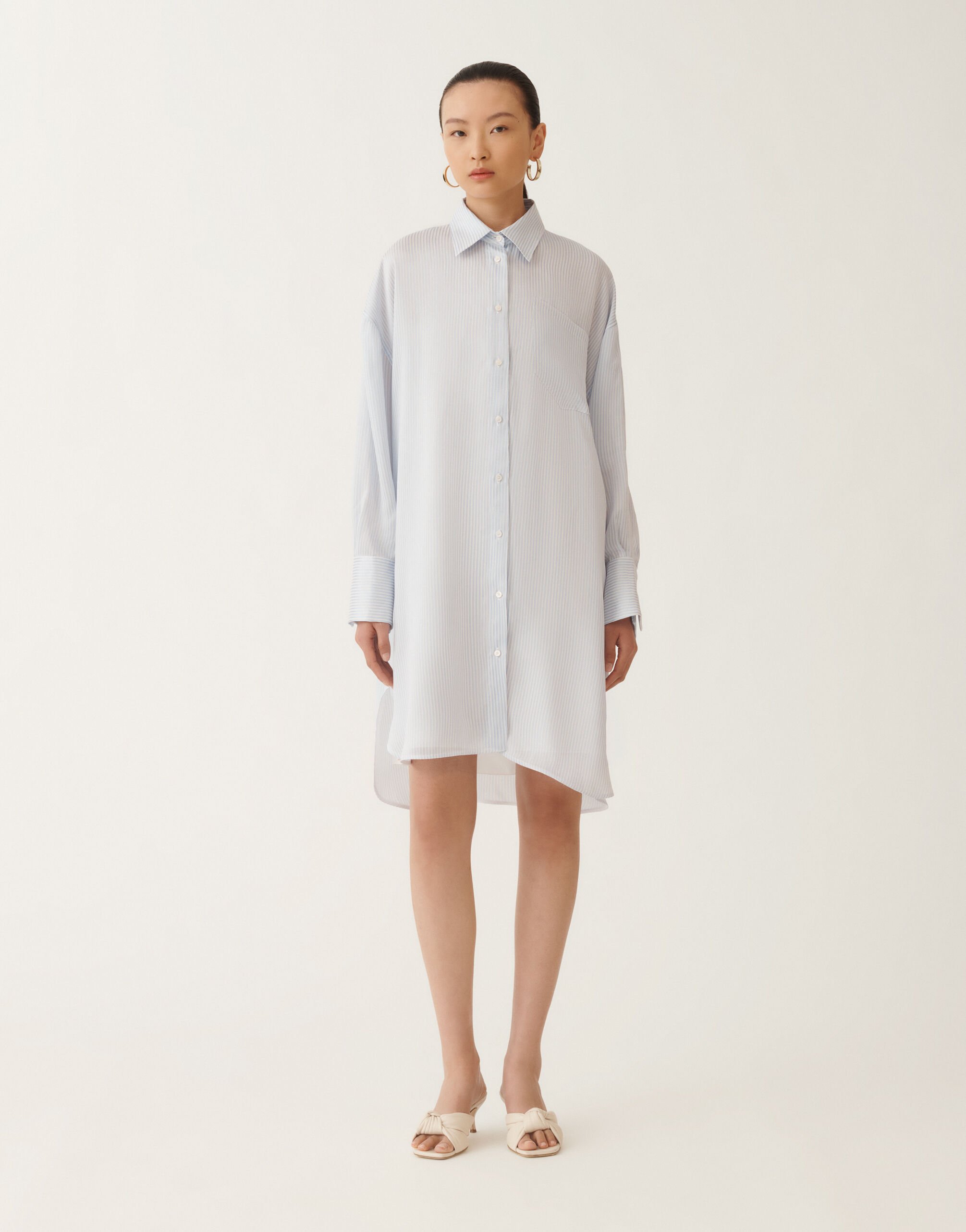 Fabiana Filippi Chemise en viscose et soie multi-rayée, blanc et bleu ciel BLEU CIEL CADC02F131H8950000