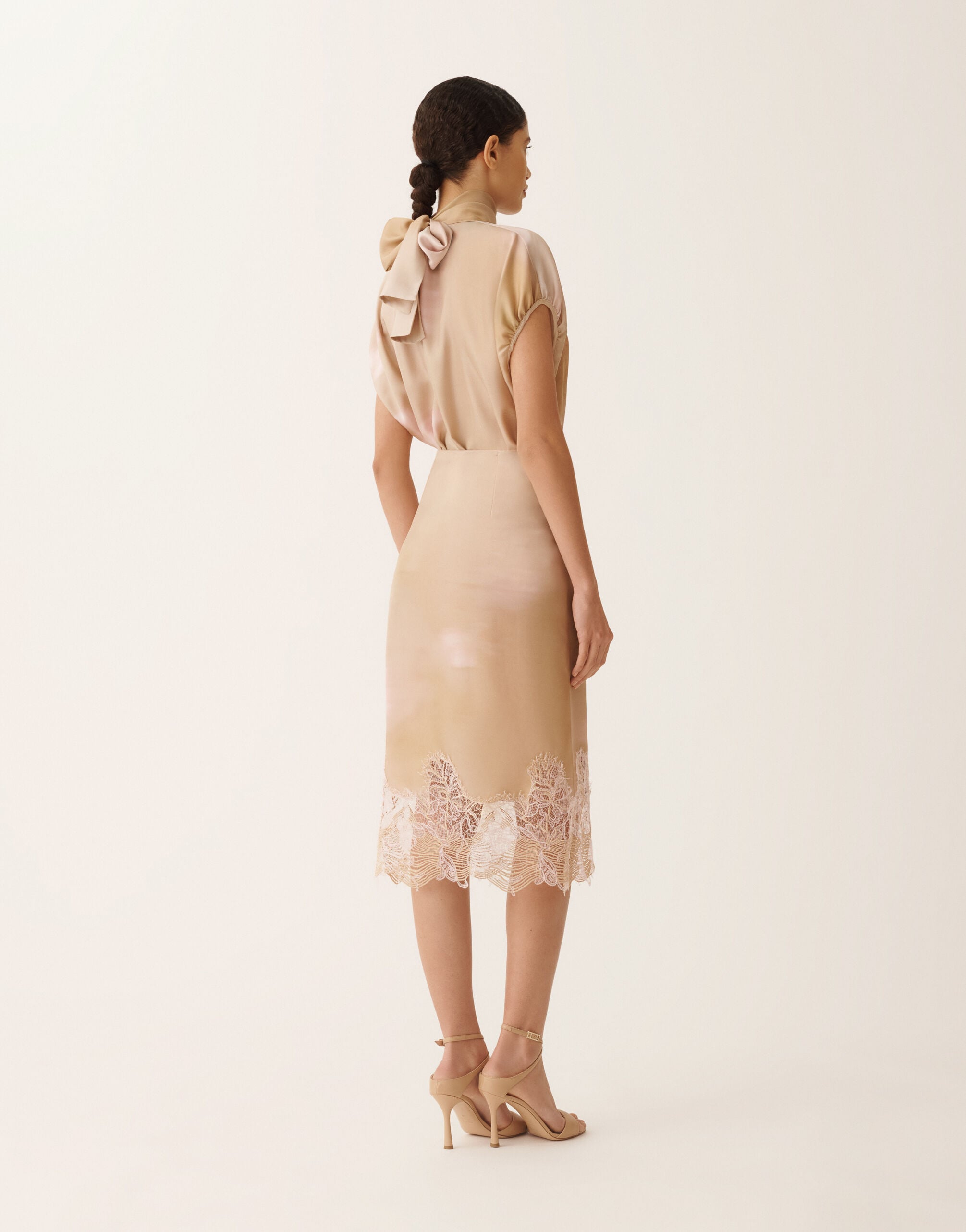 Printed silk twill skirt with lace, memento rosae for Women