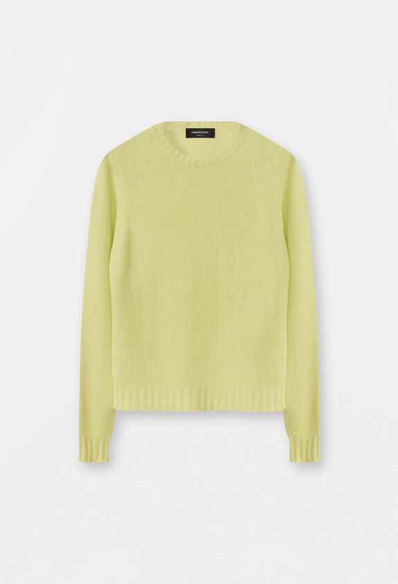 Seamless pullover in brushed cashmere, lime Knitwear for Women