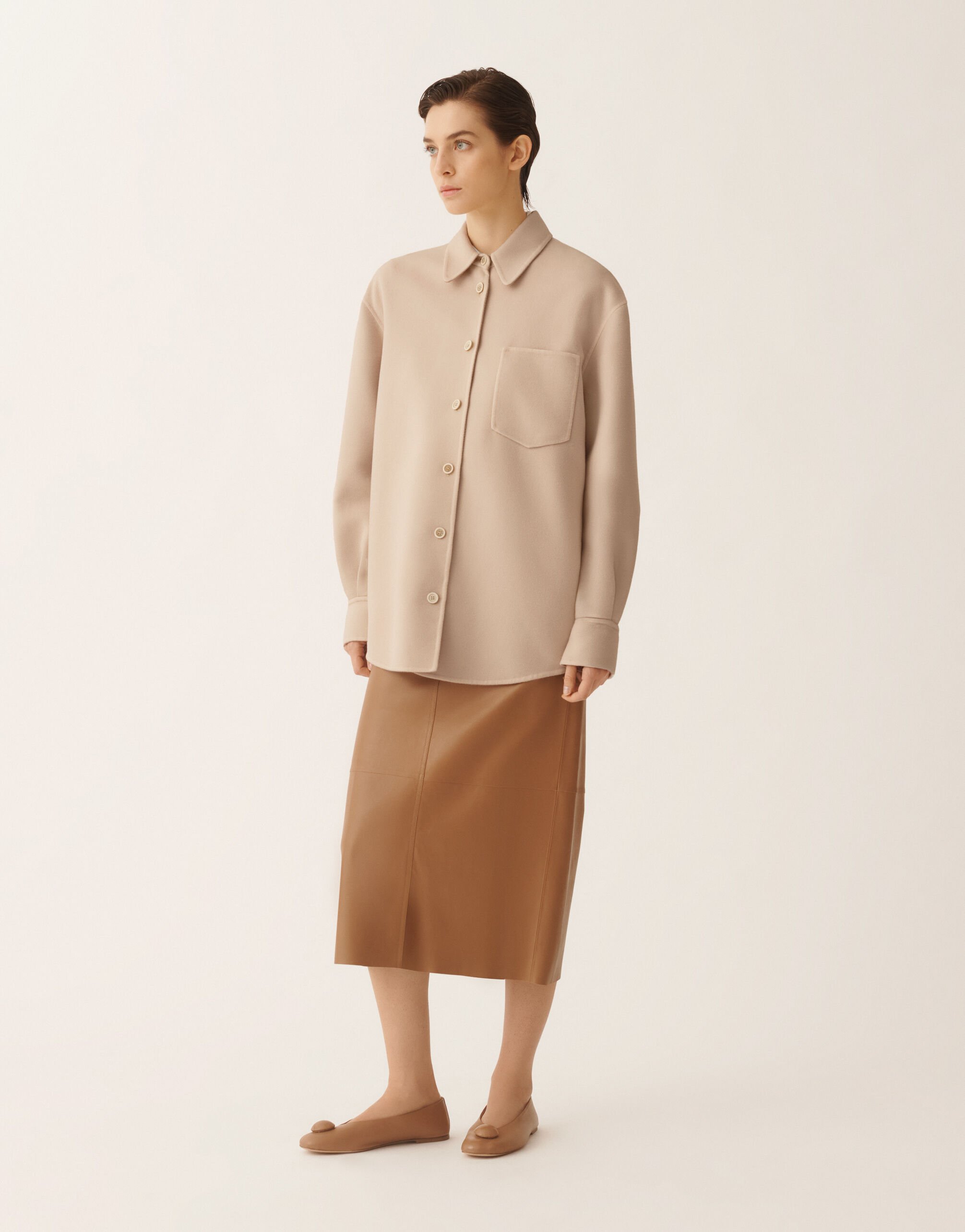 Langes Hemd aus doppellagiger Wolle, Kasha Fabiana Filippi Langes Hemd aus doppellagiger Wolle, Kasha Kasha CTD266F245L7360000