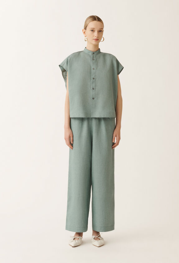 Fabiana Filippi Linen canvas shirt, teal TURQUOISE CAD275F883L3770000