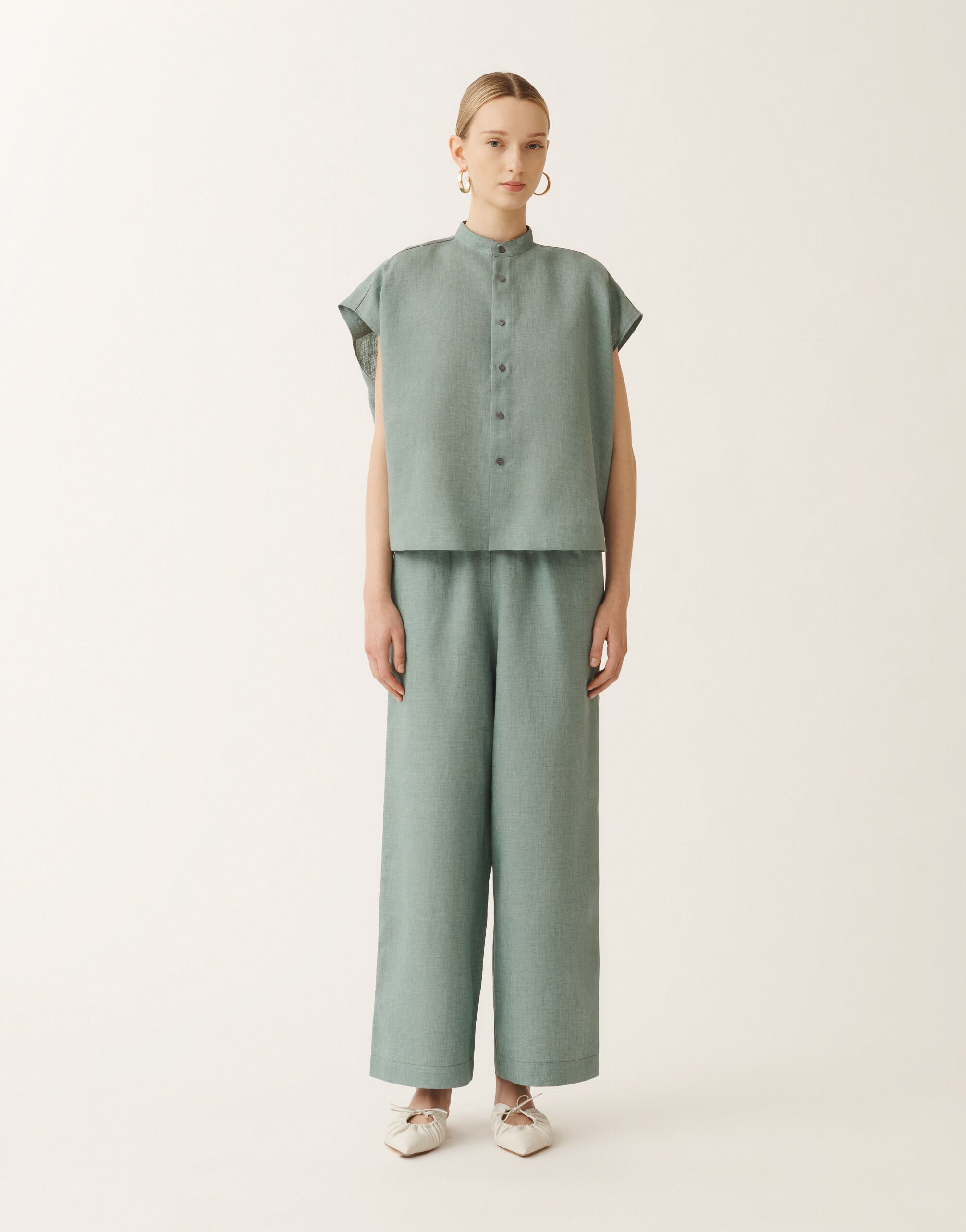 Fabiana Filippi Camisa de tela de lino, verde azulado TURQUESA CAD275F883L3770000