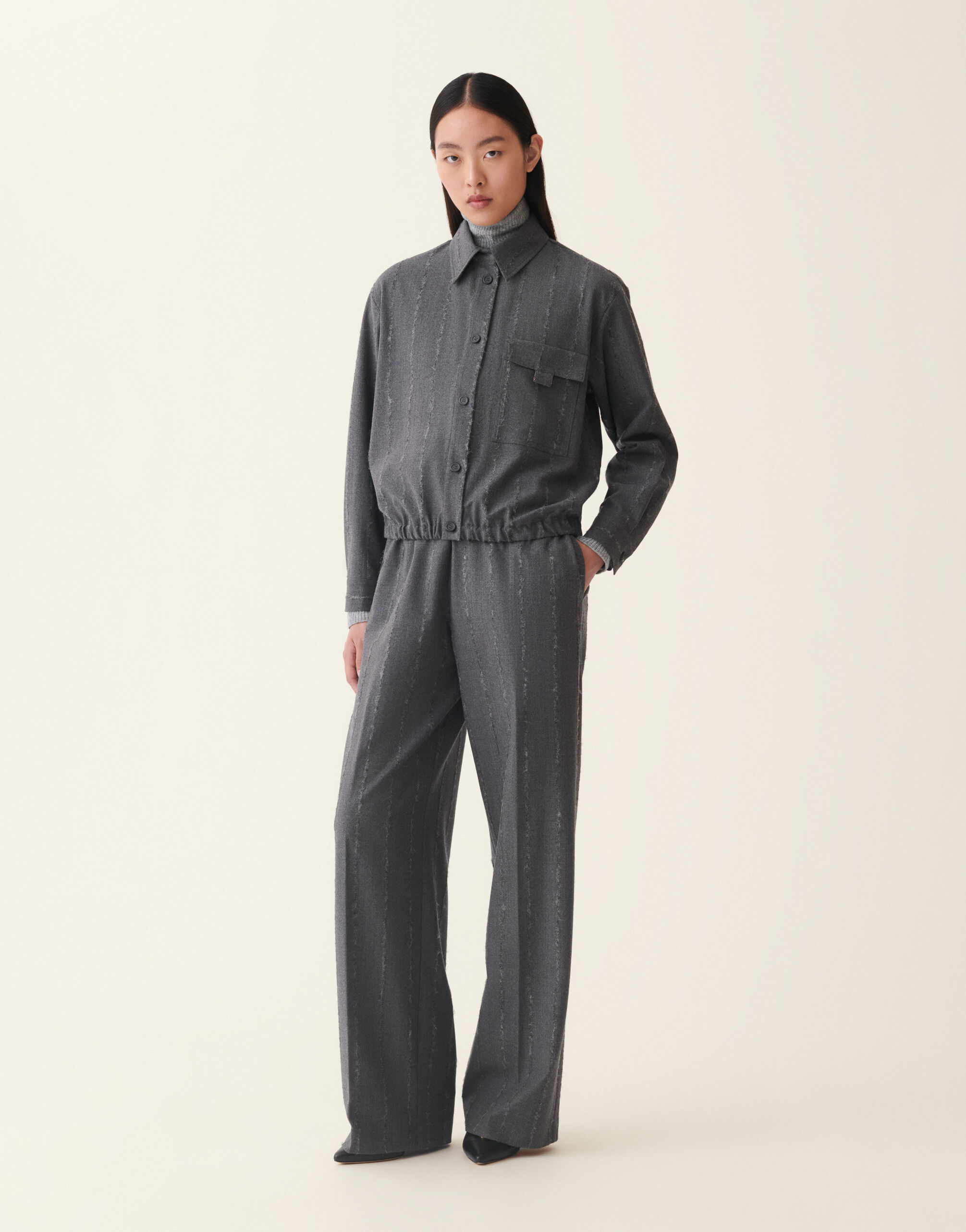 Fabiana Filippi Pinstriped flannel bomber-style shirt, charcoal Charcoal CAD226F704M4130000