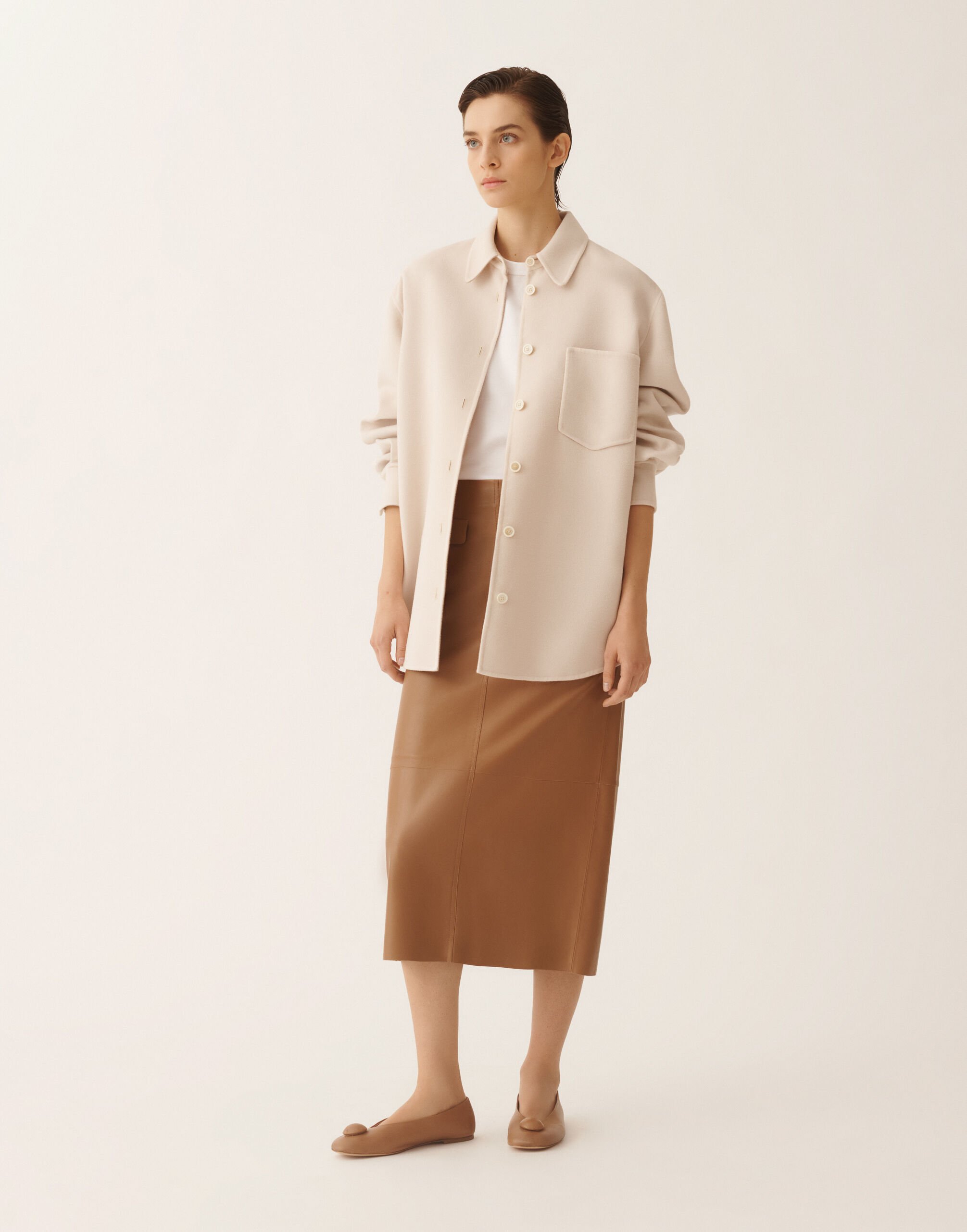 Fabiana Filippi Long shirt in double wool, kasha Beige CTD266F245L7360000