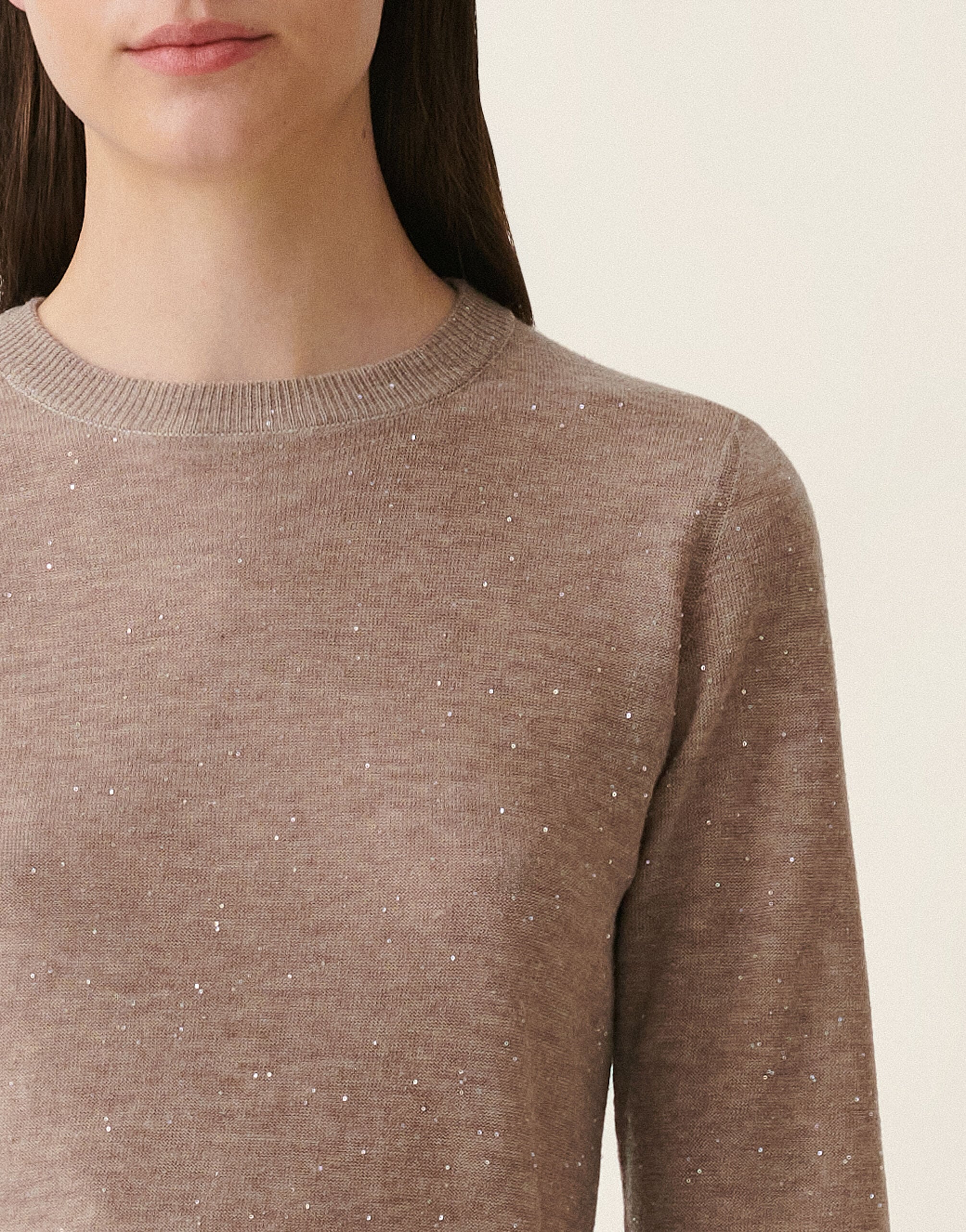 Pullover aus Wolle mit Pailletten, mocha Fabiana Filippi Pullover aus Wolle mit Pailletten, mocha Mocha MAD216F092D7220000