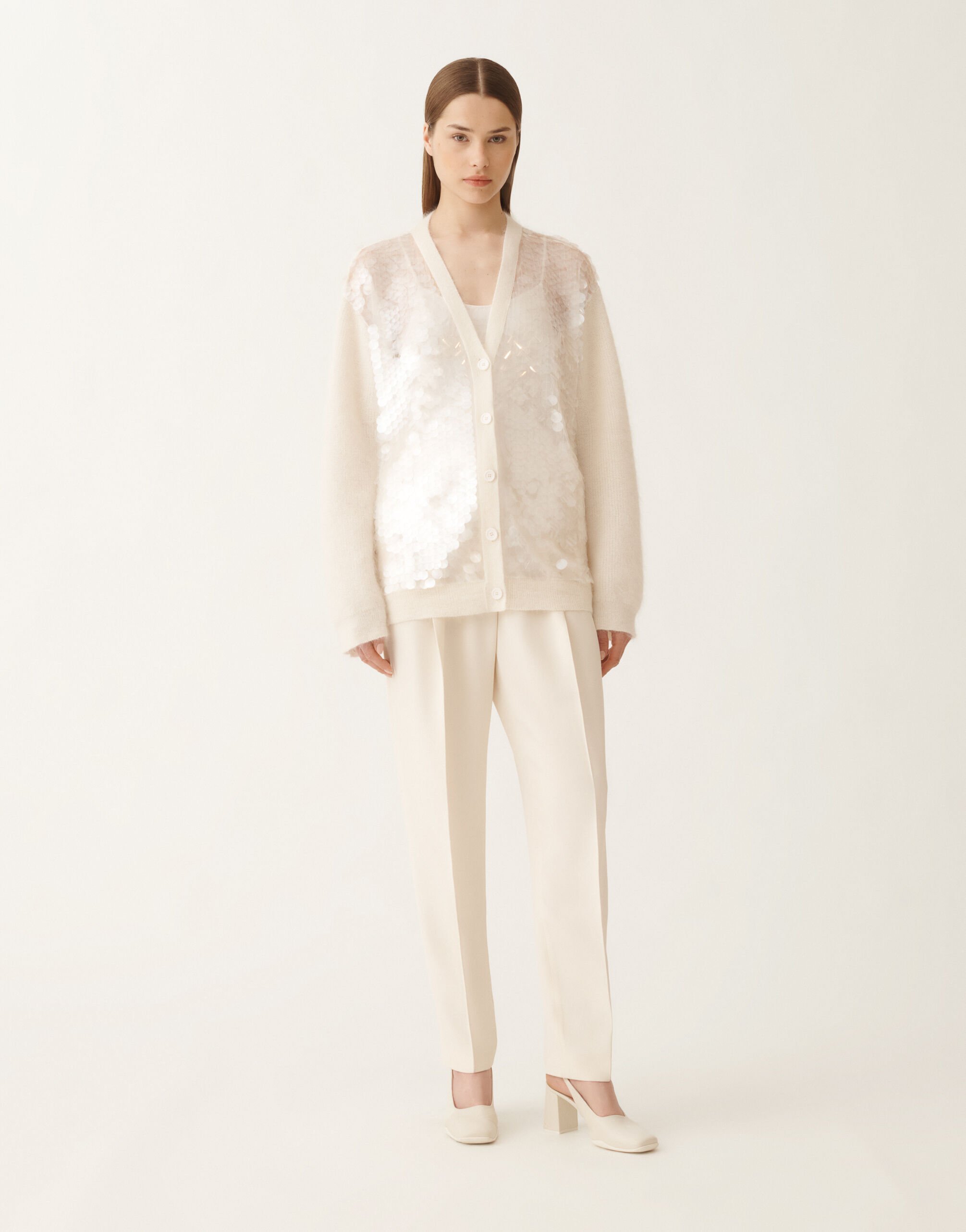 Fabiana Filippi Cardigan in brushed merino and mohair, raffia White MAD225F494L6230000