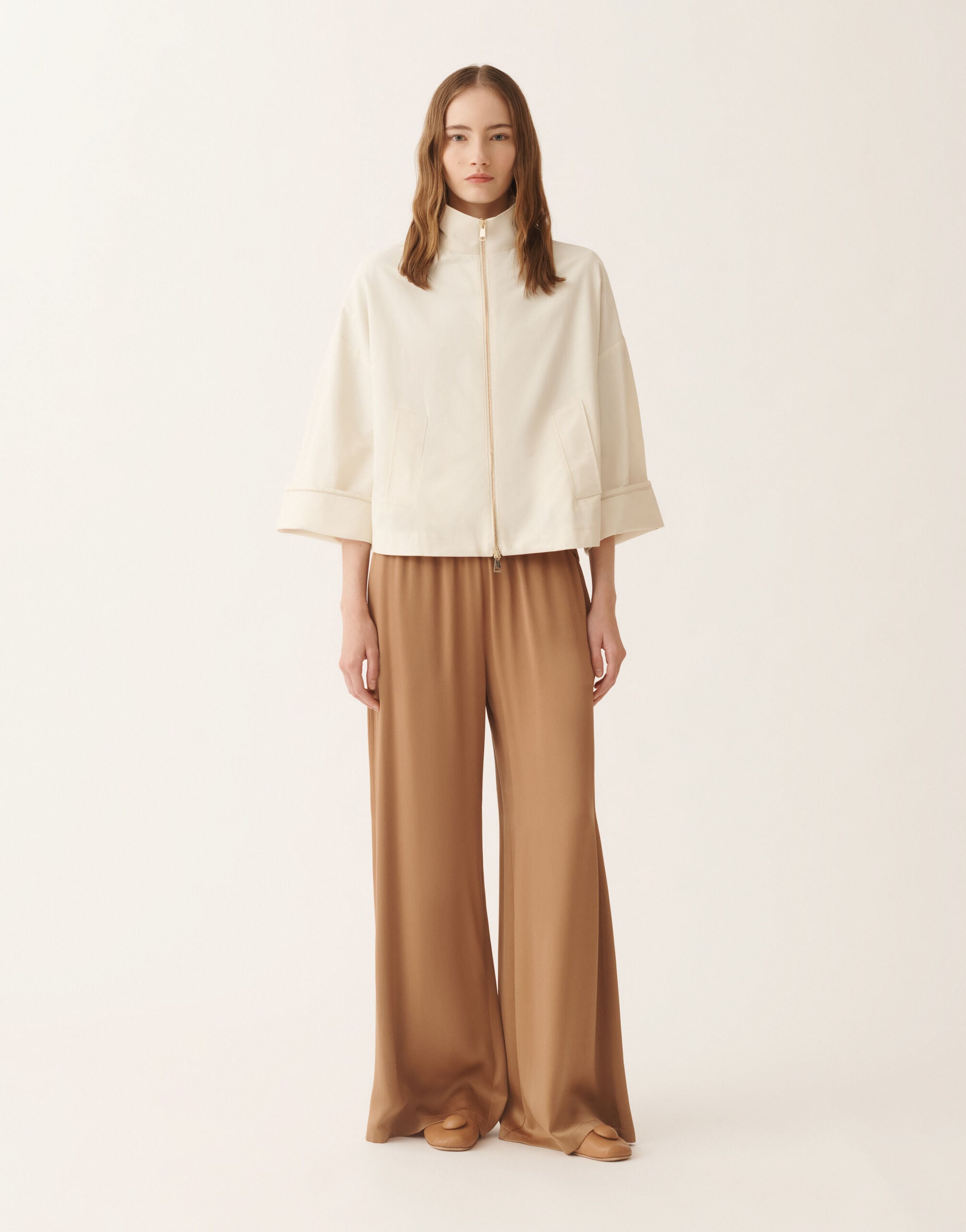 Boxy caban in trench cotton, butter for Women | Fabiana Filippi®