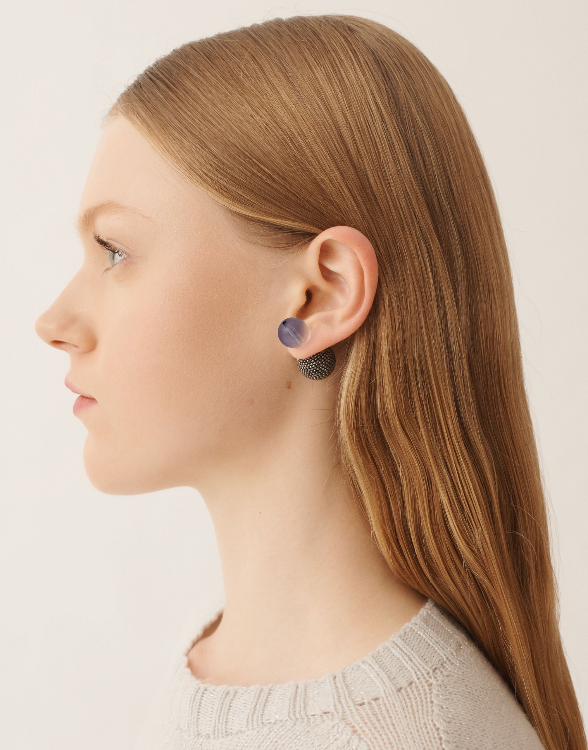 Fabiana Filippi Double ball earrings in plexi and filo diamante, smoke Smoke BXD266A862M0230000