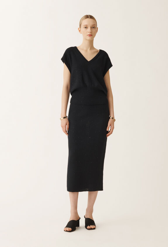 Fabiana Filippi Cotton and linen gilet with sequins, midnight blue BLUE MAD275F053D2730000