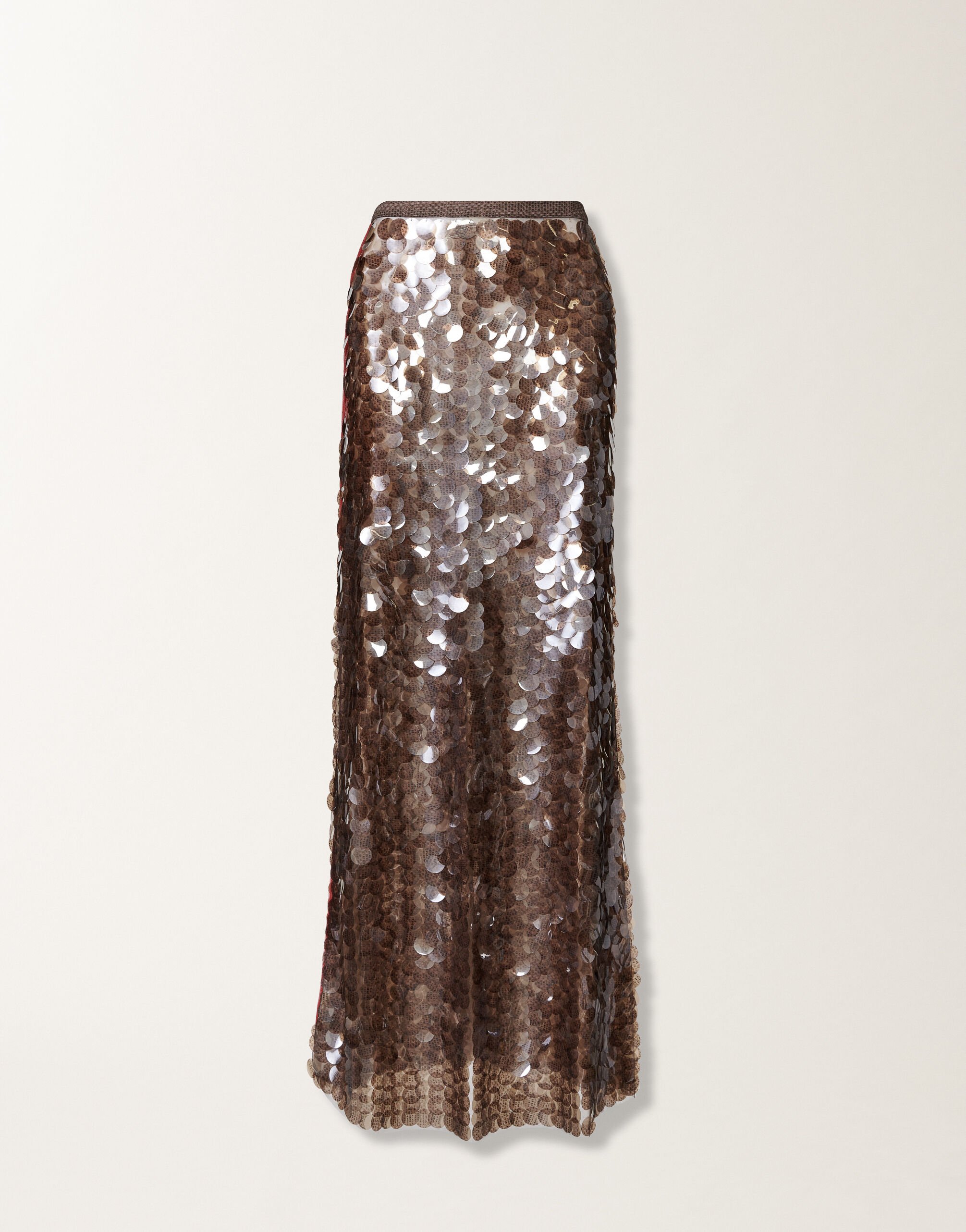 Fabiana Filippi Skirt in printed sequin tulle, bark Brown GND225F825L6380000