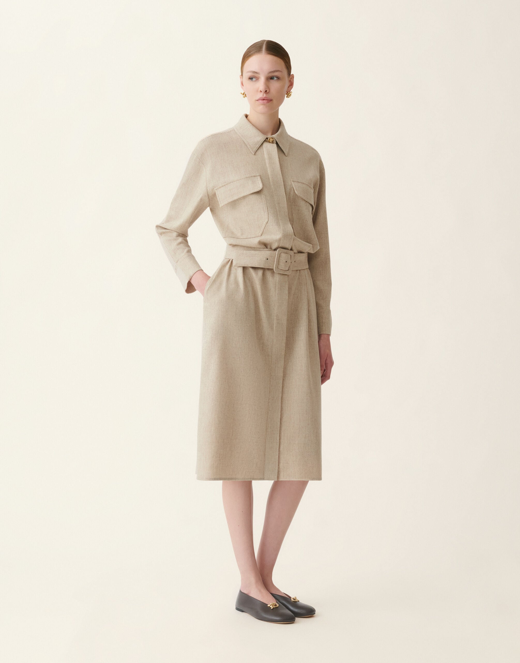 Fabiana Filippi Flannel safari dress, greige Greige ABD226F583M4270000