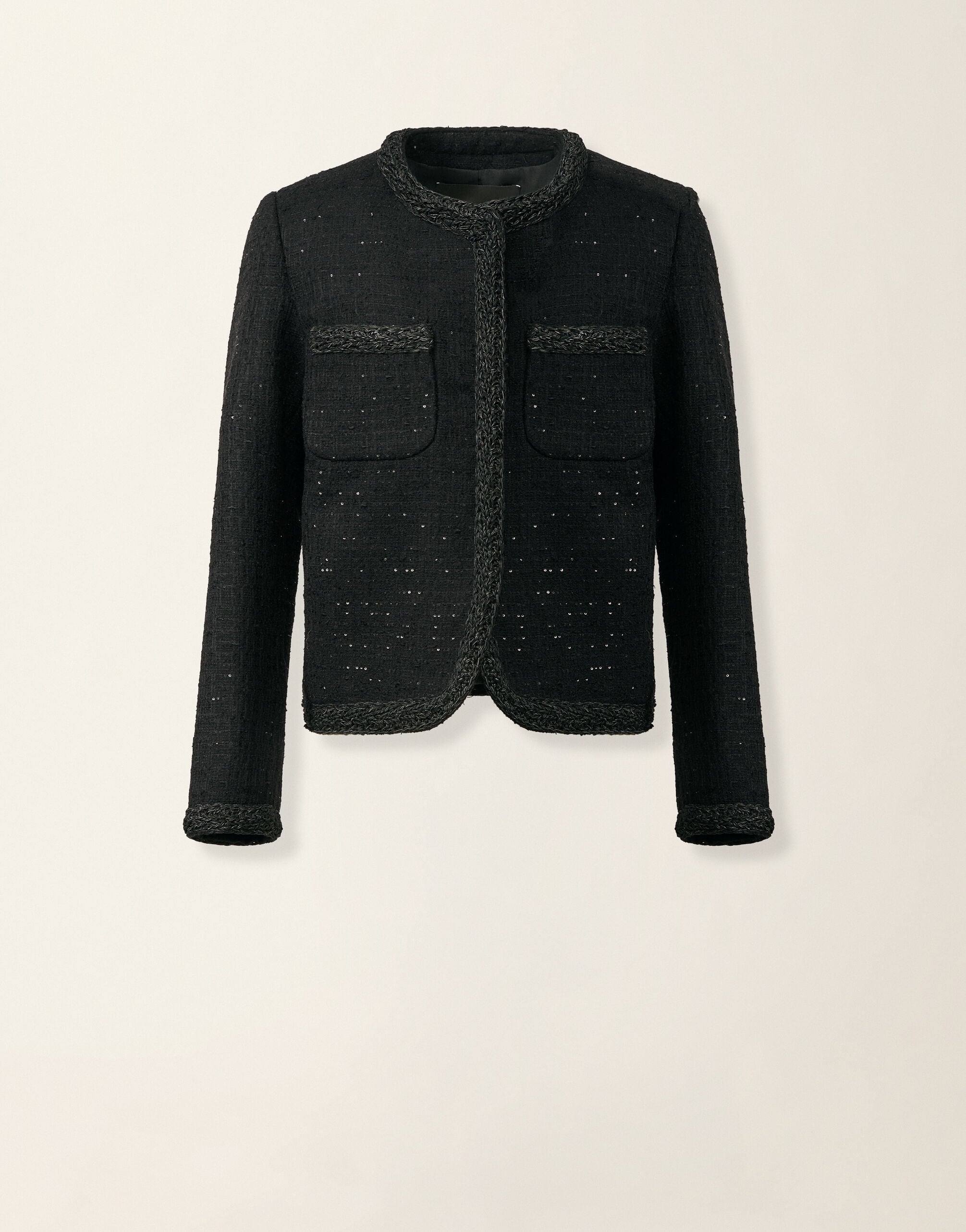 Fabiana Filippi Sequin fabric crewneck jacket, black Black GCD226F626M3770000