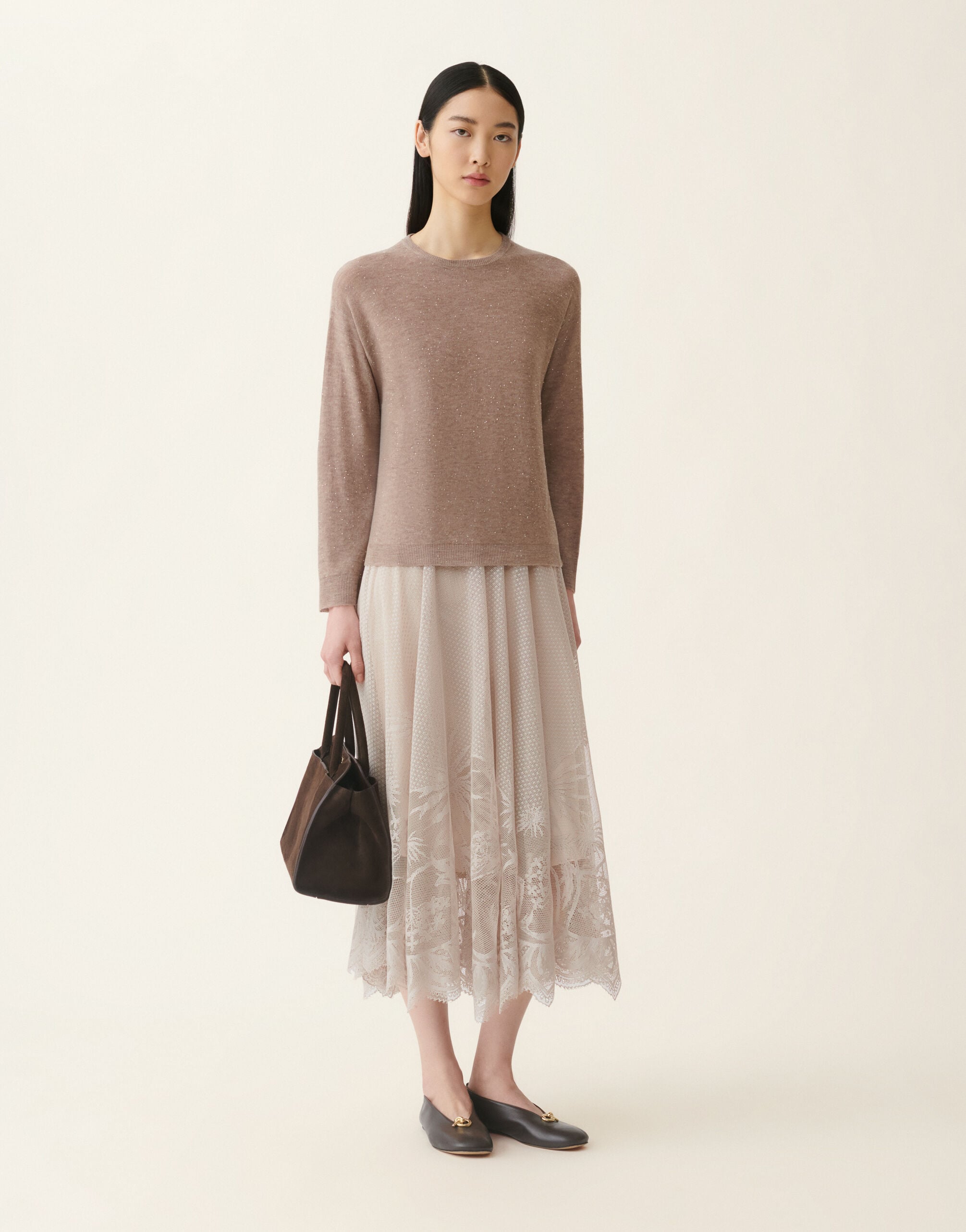 Pullover aus Wolle mit Pailletten, mocha Fabiana Filippi Pullover aus Wolle mit Pailletten, mocha Mocha MAD216F102D7220000