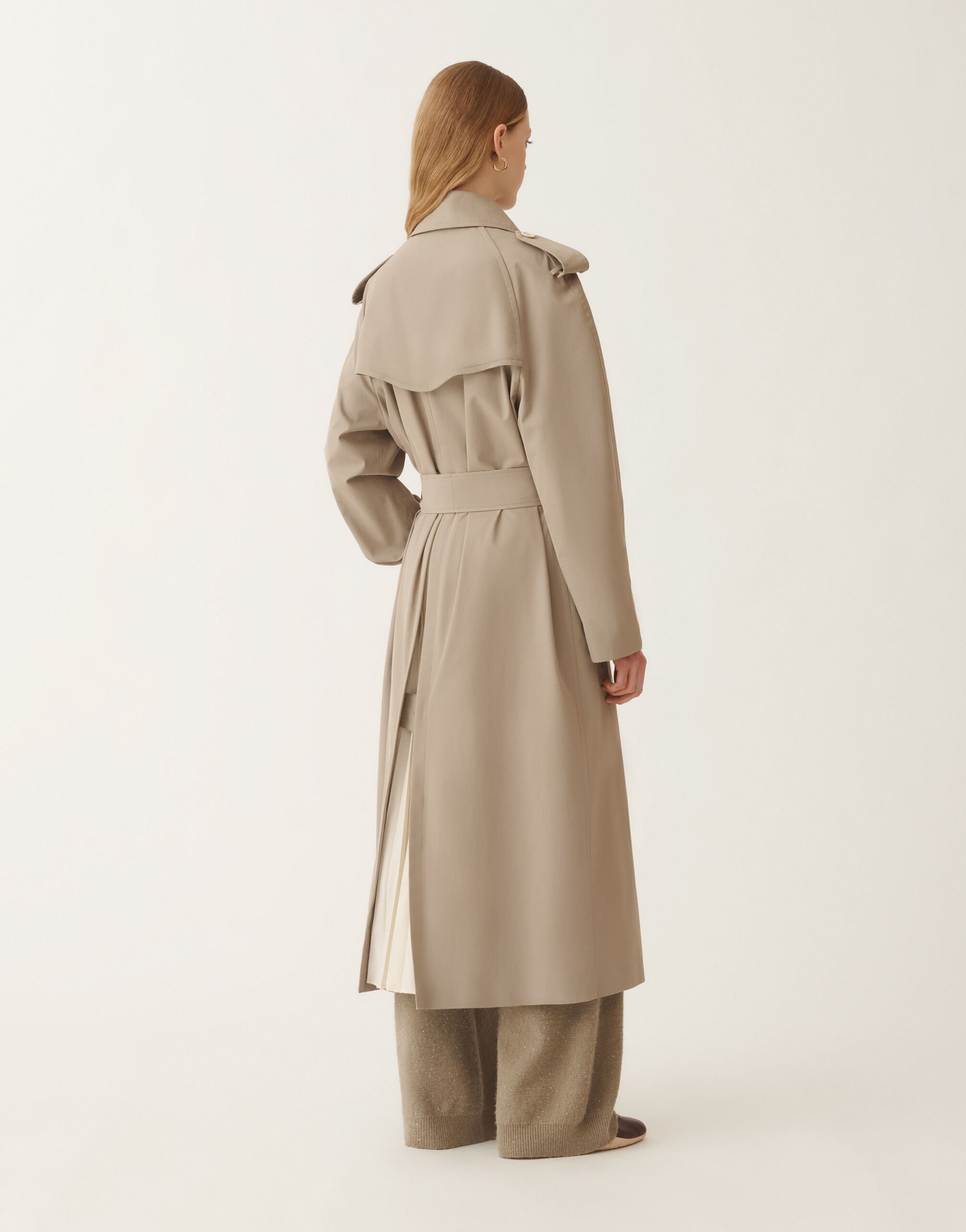 Extra-fine twill double-breasted trench coat, olive for