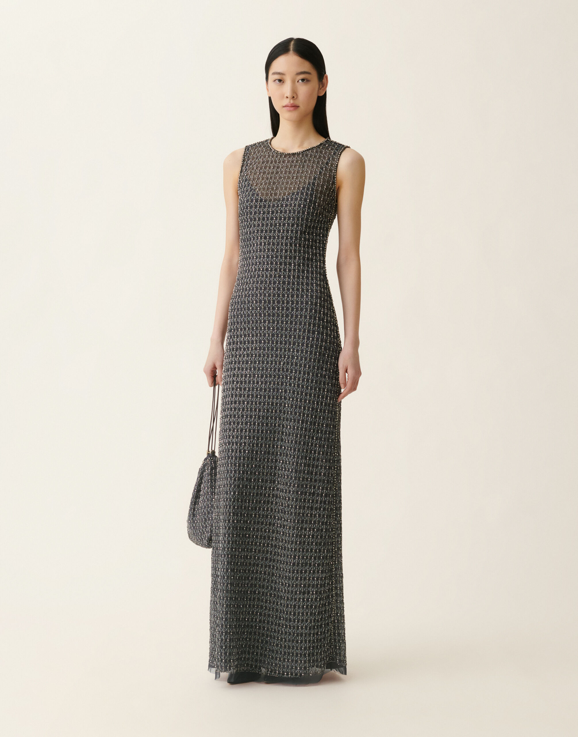 Moonlight embroidered slip dress, charcoal Fabiana Filippi Moonlight embroidered slip dress, charcoal Charcoal ABD226F598M4400000