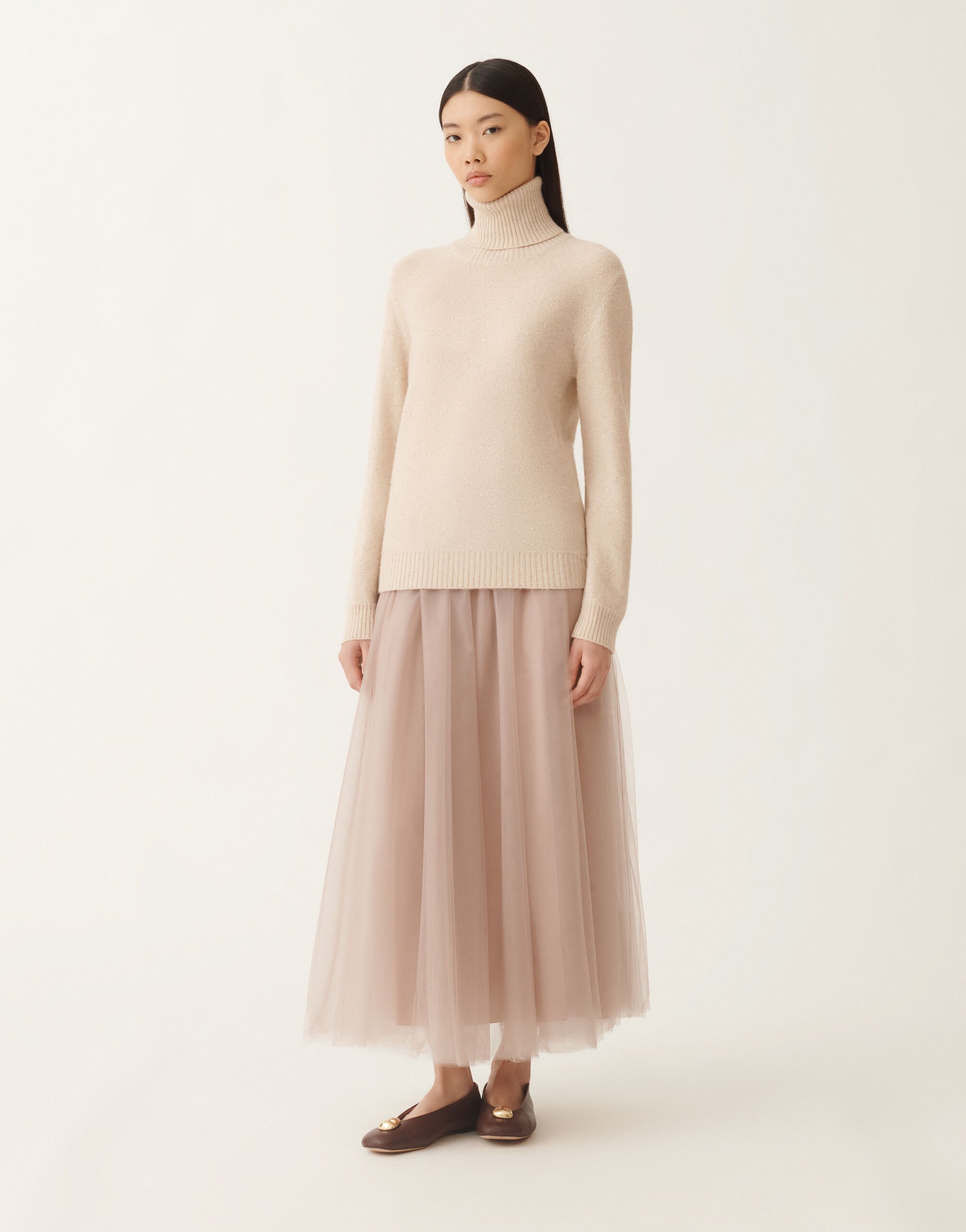 Fabiana Filippi Pullover aus Wolle und Seide mit Pailletten, seilbraun Beige MAD215F066D2960000