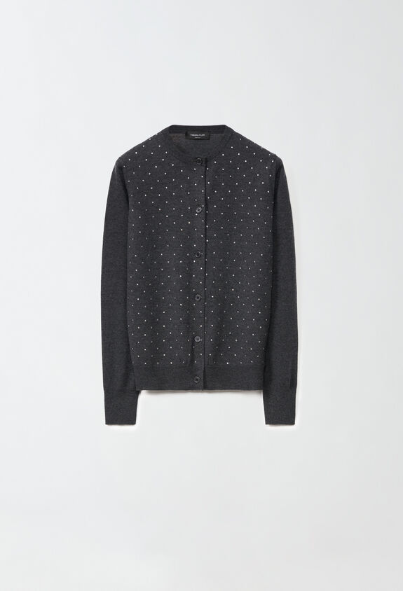 Fabiana Filippi Cardigan aus Merinowolle mit Stickerei, Anthrazit GRAU MAD214F377I9310000