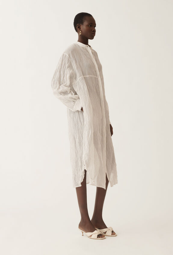 Fabiana Filippi Wavy pinstripe cotton dress, black and white WHITE ABDC02F102H5590000