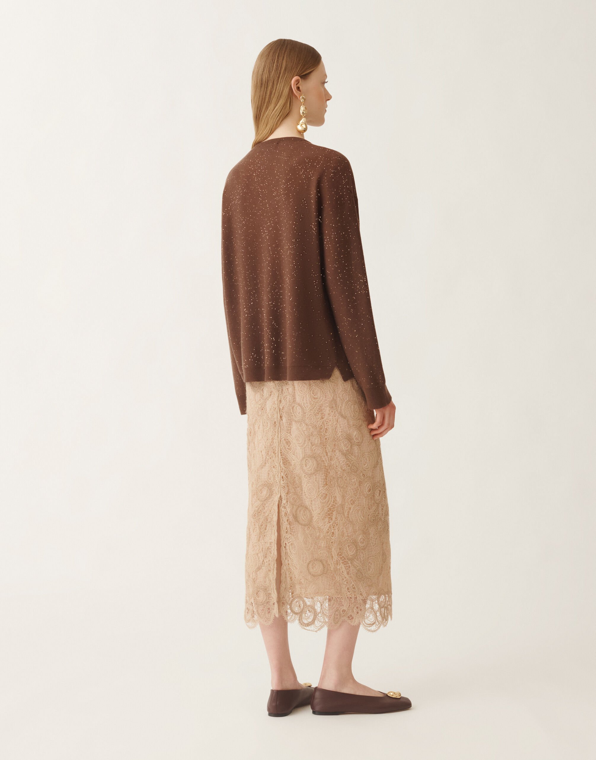 Fabiana Filippi Pullover aus Wolle mit Pailletten, ebenholzbraun Braun MAD215F064L5570000