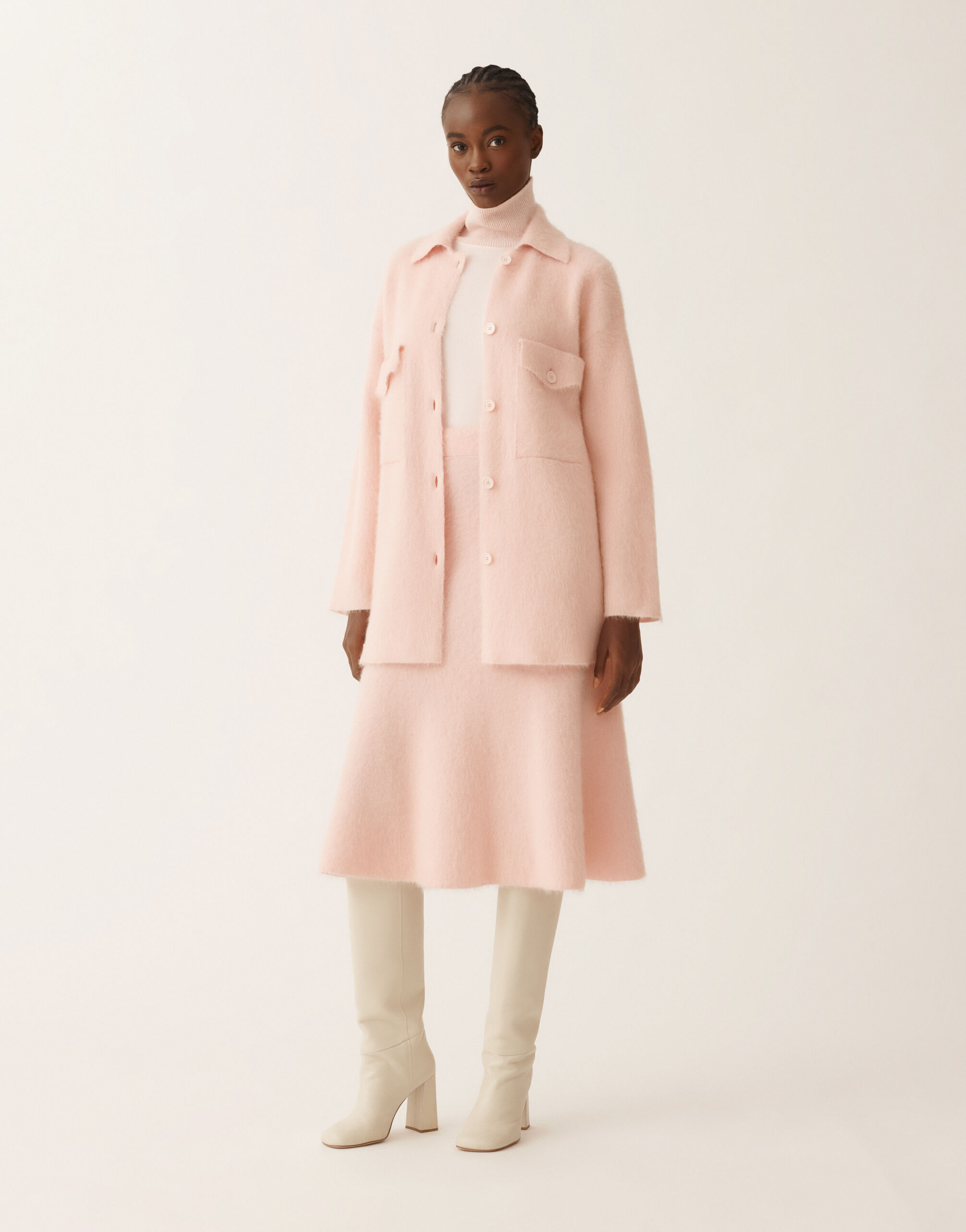 Brushed merino and mohair skirt, quartz pink for Women