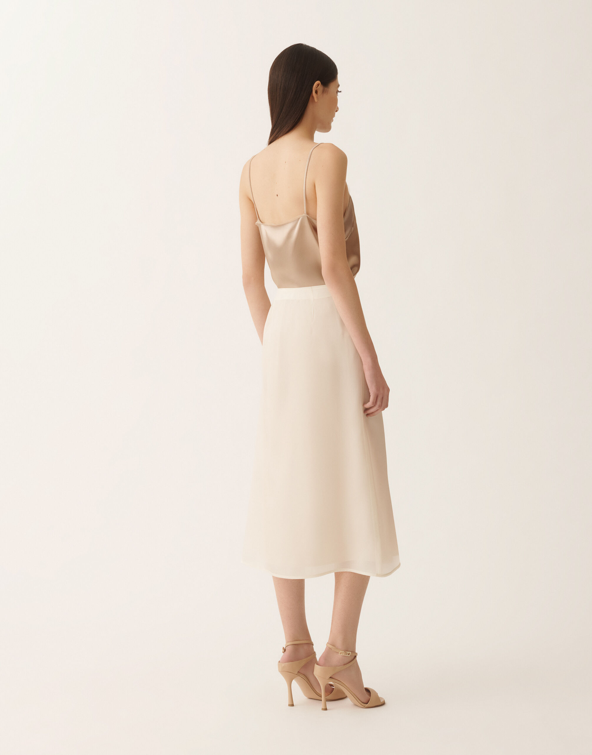 レディースWater-reflective organza midi skirt, butter スカート