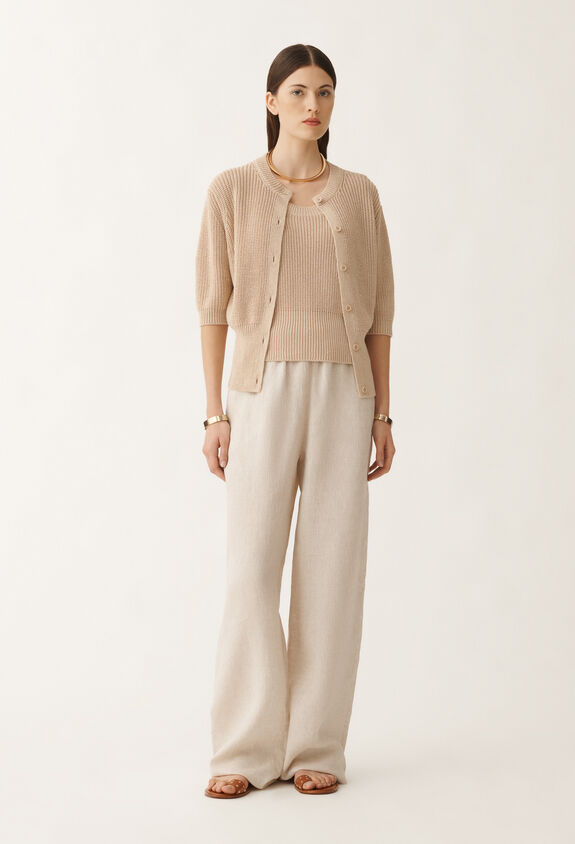 Fabiana Filippi Cotton and linen cardigan with sequins, sand SAND MAD275F520L3510000