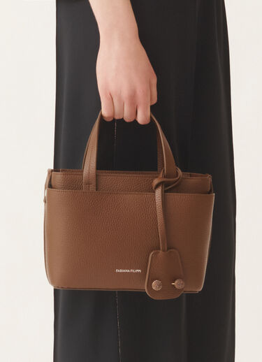 Fabiana Filippi Mittlere Handtasche aus genarbtem Leder, mahagonibraun Braun BGD215A861L8040000