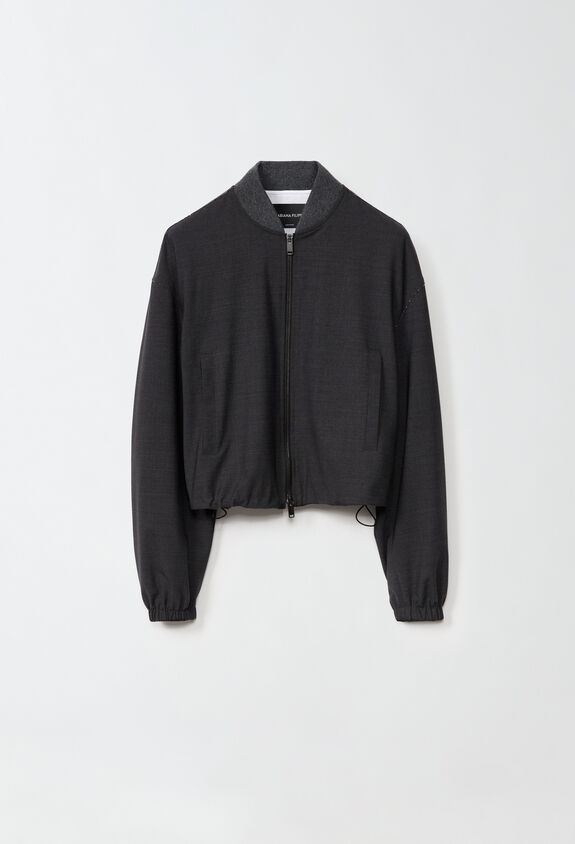 Cool wool bomber jacket, charcoal for Women | Fabiana Filippi®