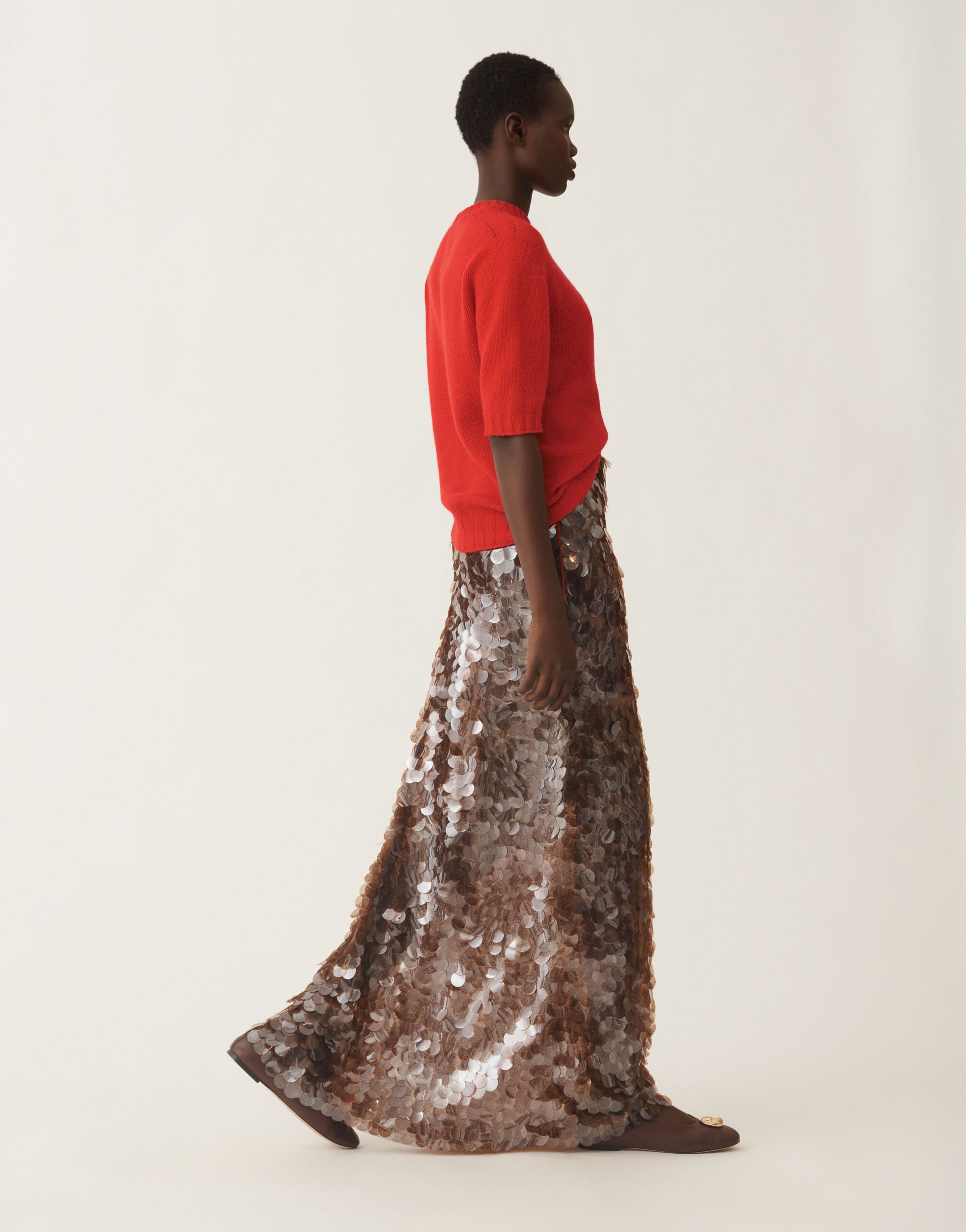 Fabiana Filippi Skirt in printed sequin tulle, bark Brown GND225F825L6380000