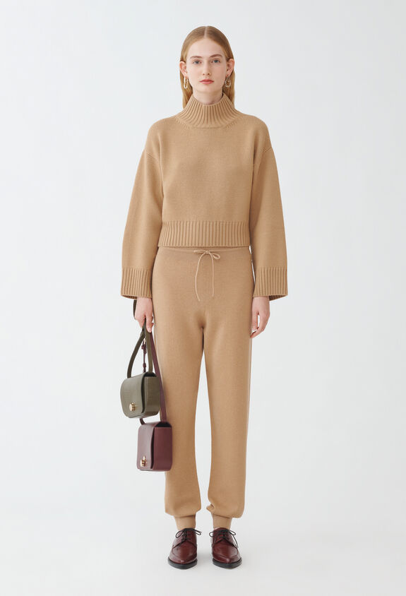 Fabiana Filippi MERINO WOOL CROPPED TURTLE NECK SWEATER BROWN MAD224F077D4620000