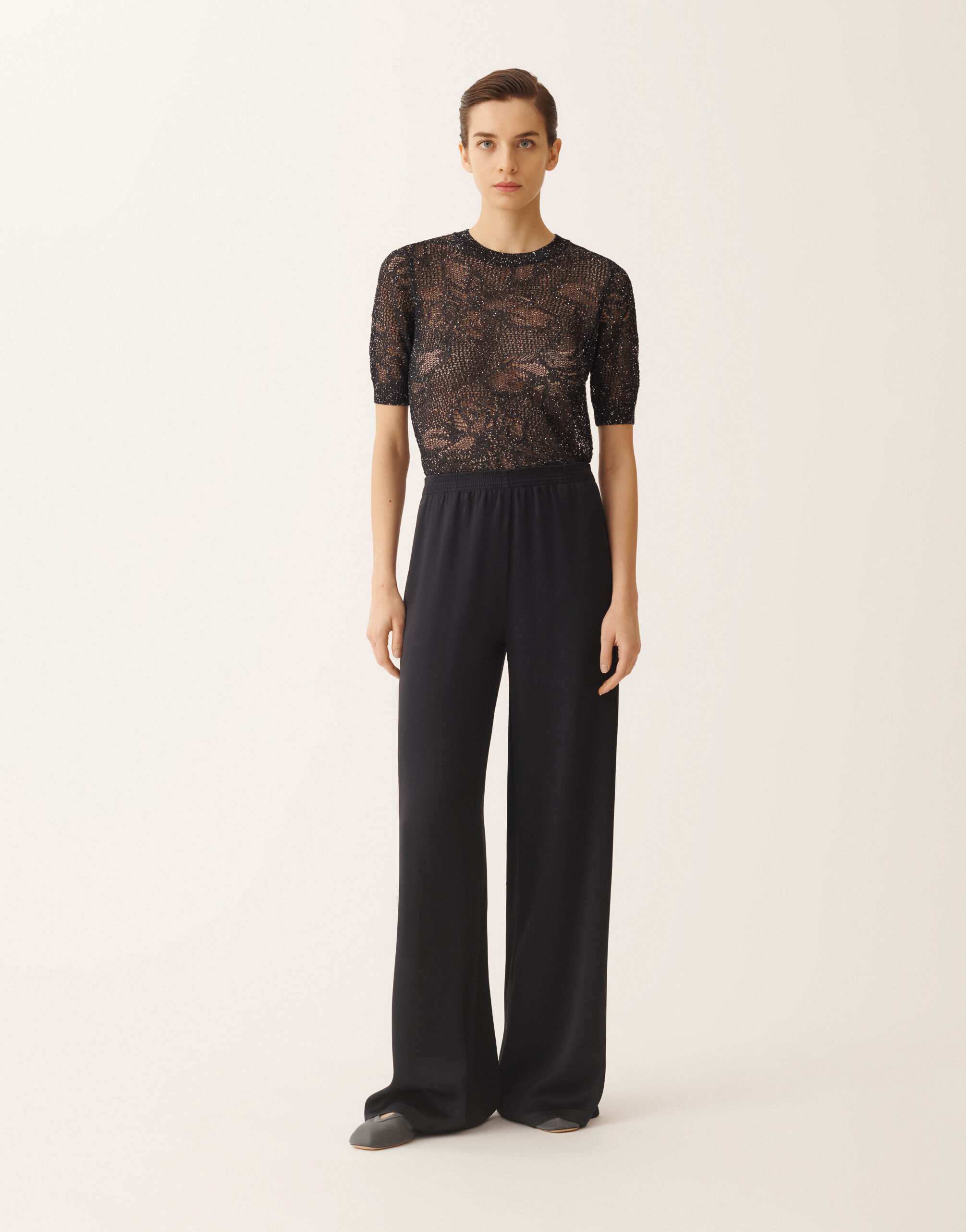 Amelia trousers in midnight blue enver satin for Women | Fabiana
