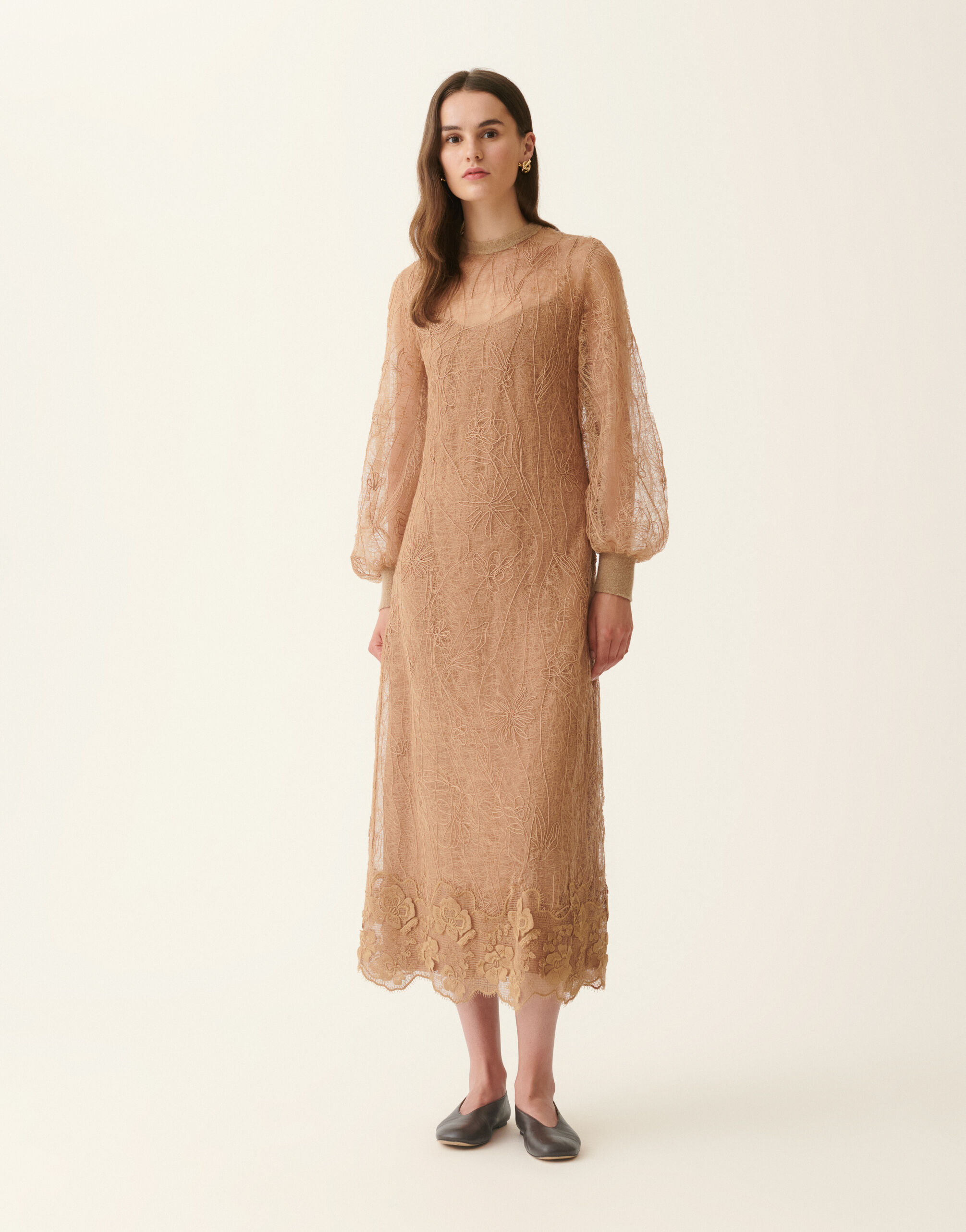 Embroidered lace dress, rattan Fabiana Filippi Embroidered lace dress, rattan Rattan ABD226F599M4340000