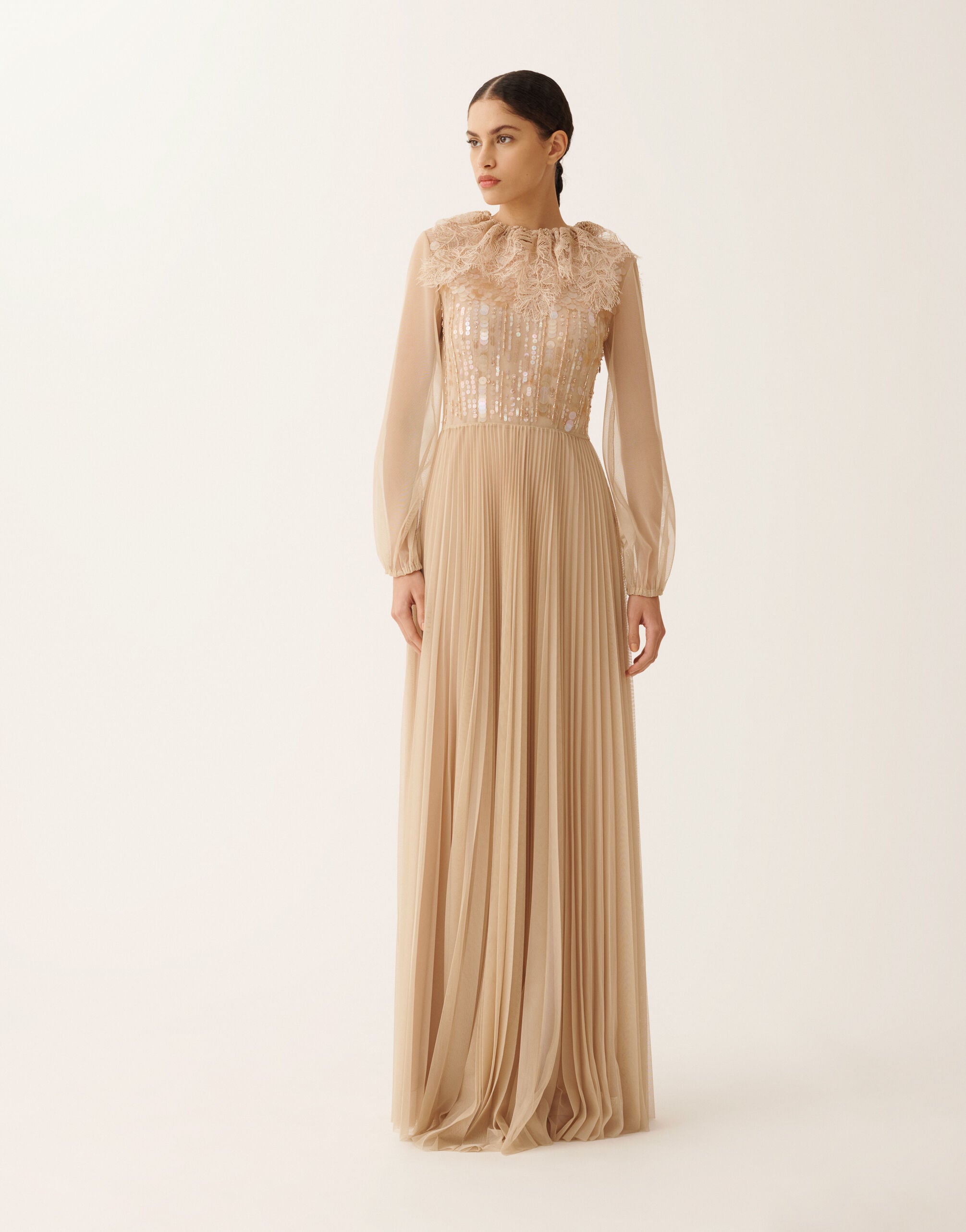 Pleated tulle dress, maple for Women | Fabiana Filippi®