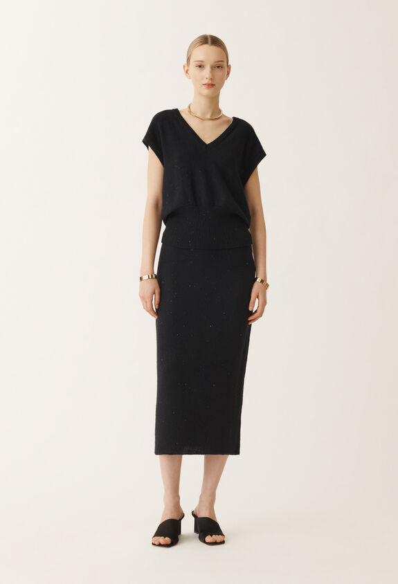 Fabiana Filippi Cotton and linen gilet with sequins, midnight blue BLUE MAD275F053D2730000