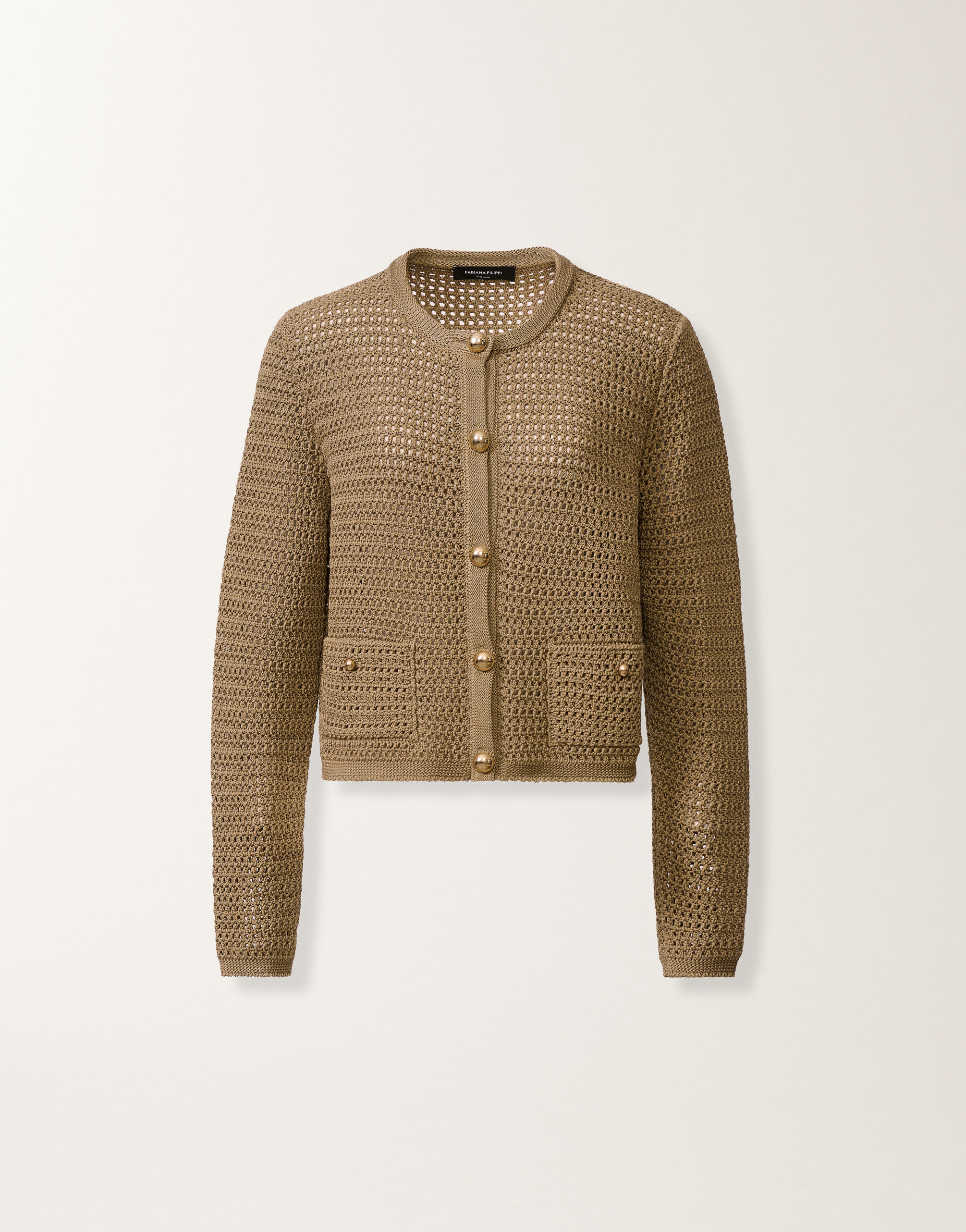 Fabiana Filippi Cotton ribbon cardigan, khaki KHAKI MAD276F513D6630000