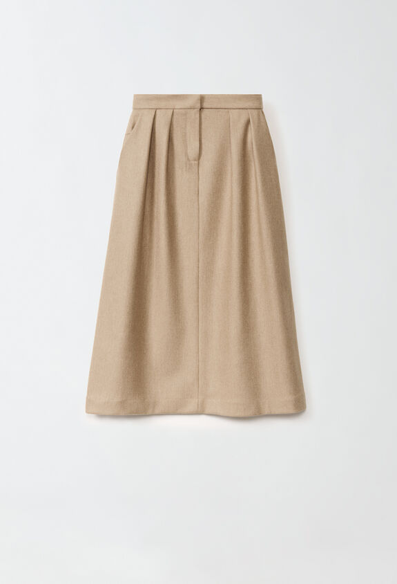 Fabiana Filippi COMPACT FLANNEL MIDI SKIRT WITH DOUBLE PLEAT BROWN GND224F852D7620000