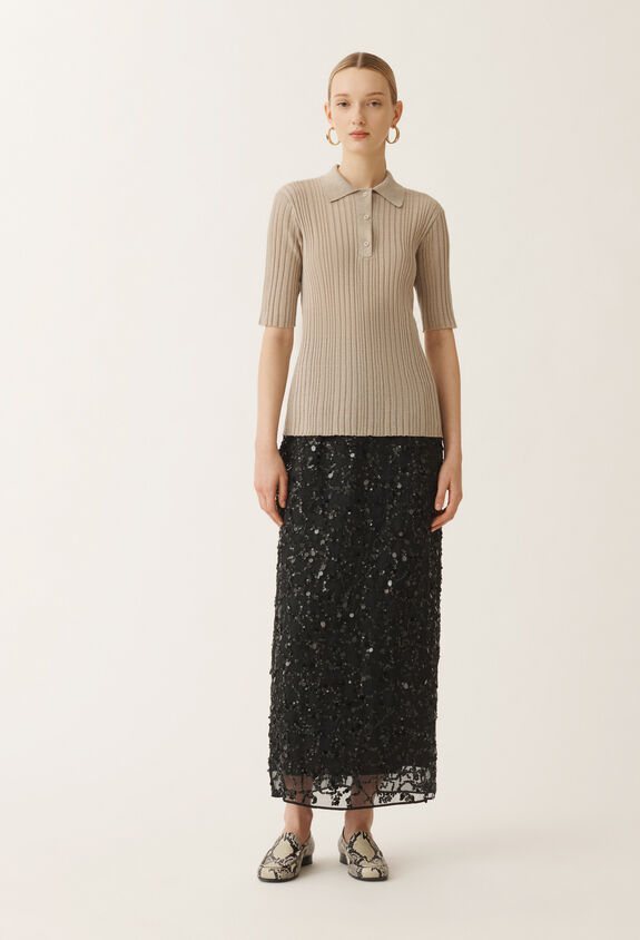 Fabiana Filippi Linen ribbed polo, greige GREIGE MAD275F507D8560000