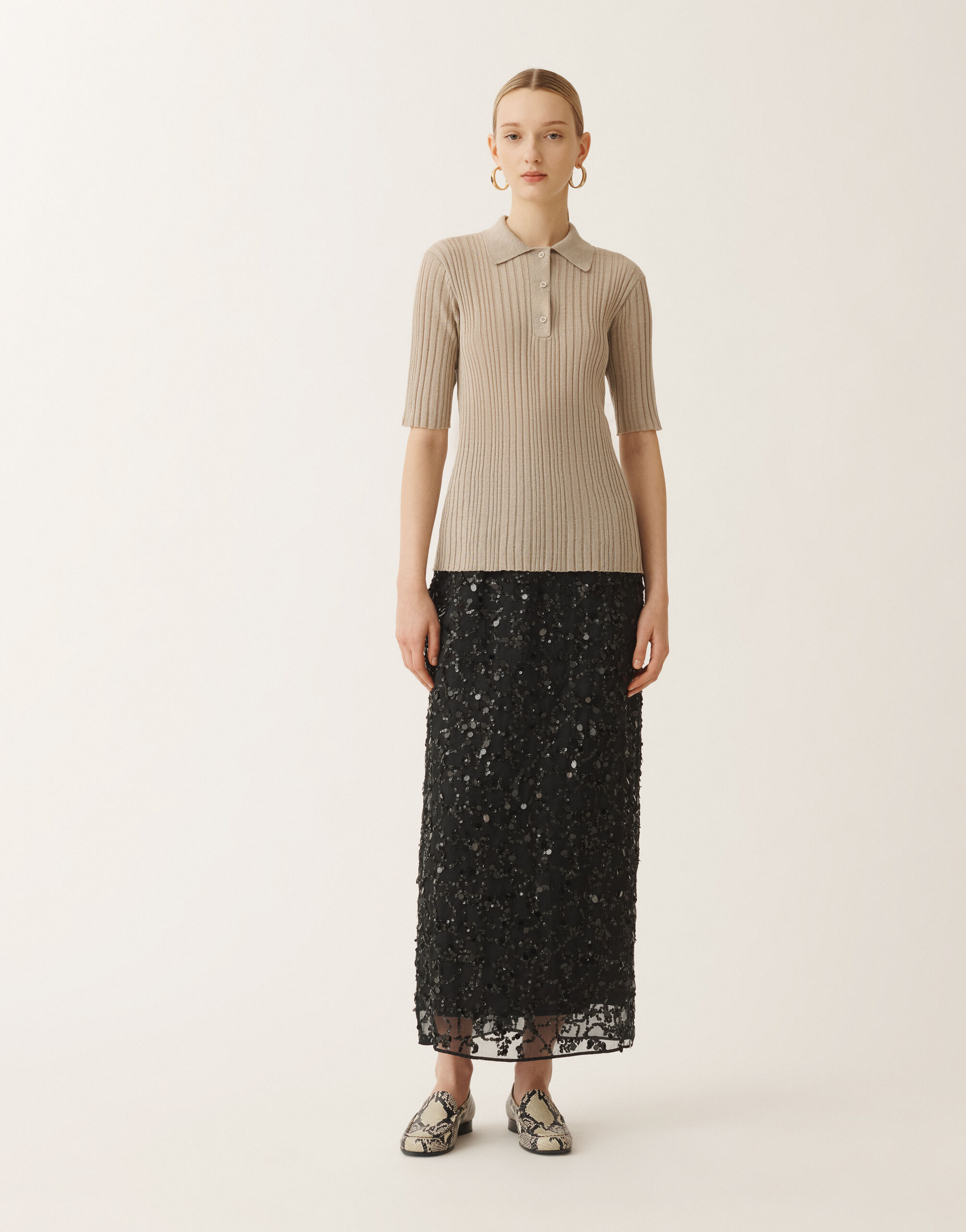 Fabiana Filippi Linen ribbed polo, greige GREIGE MAD275F507D8560000