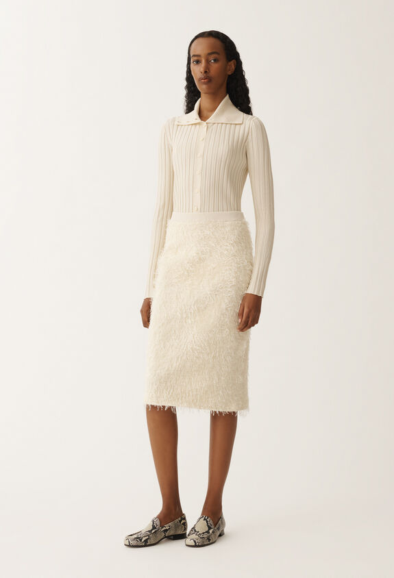 Fabiana Filippi Frayed-effect viscose skirt, putty WHITE GND265F405L1660000