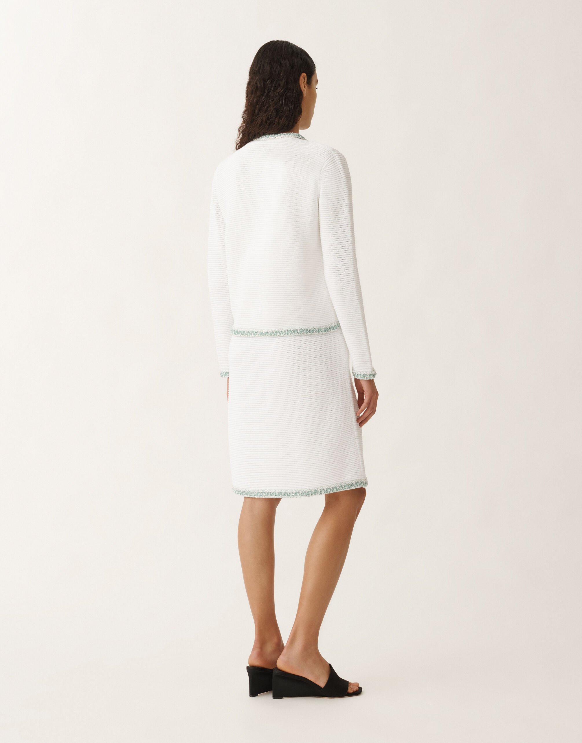 Fabiana Filippi Organic cotton cardigan, optical white and aqua green WHITE/AQUAGREEN MAD275F669L3810000