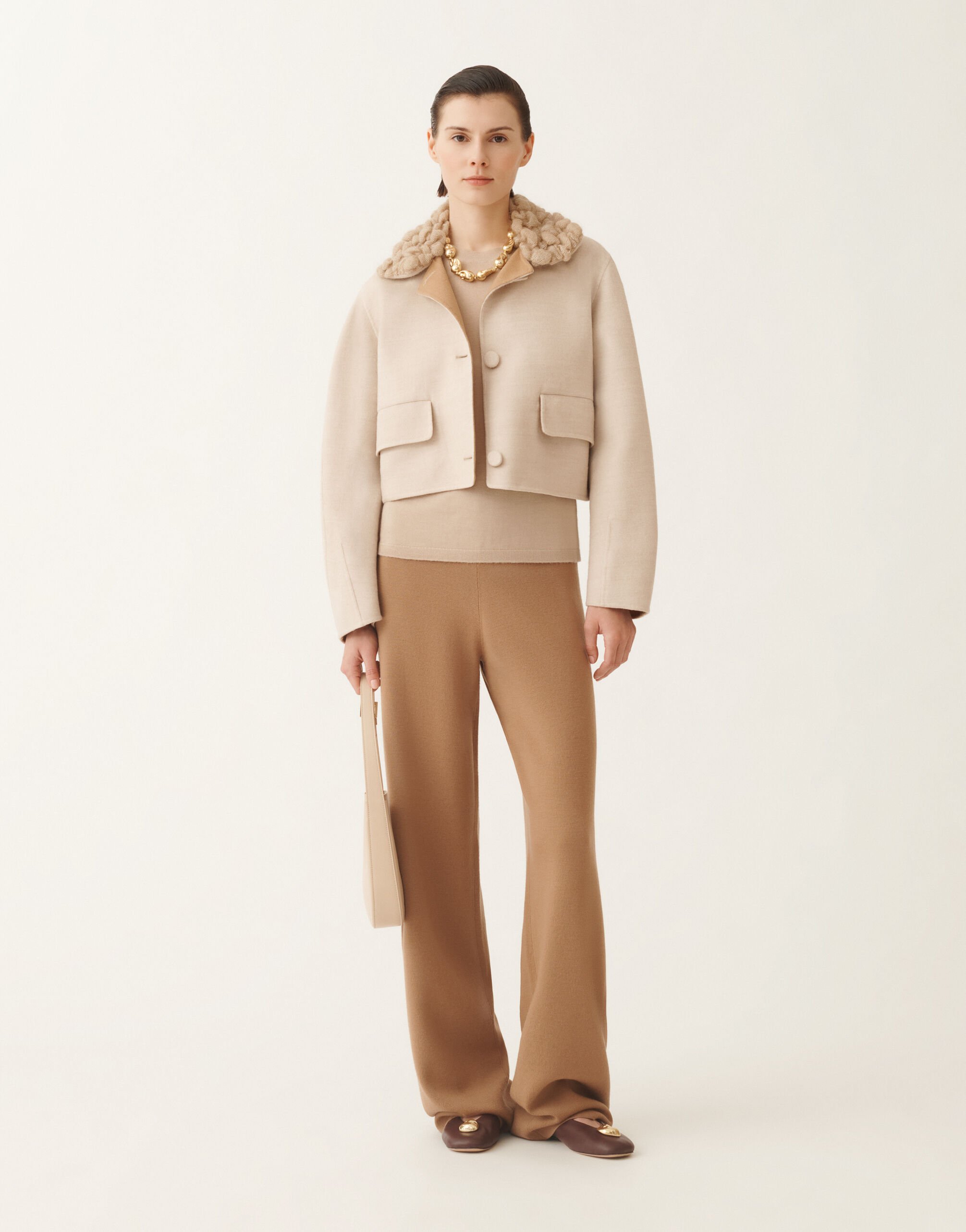 Fabiana Filippi Kurze Jacke aus Double-Wollgewebe, seilbraun und weidenfarben Beige CTD215F261L5110000