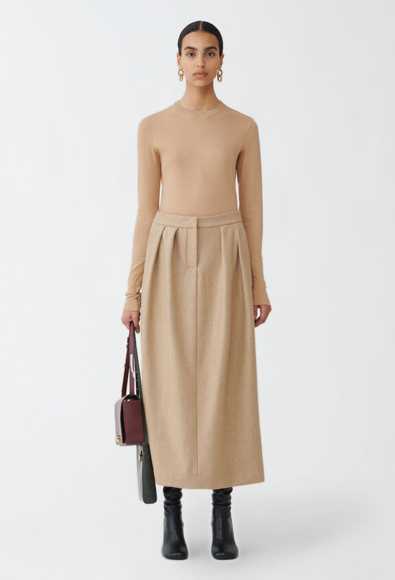 Fabiana Filippi COMPACT FLANNEL MIDI SKIRT WITH DOUBLE PLEAT BROWN GND224F852D7620000