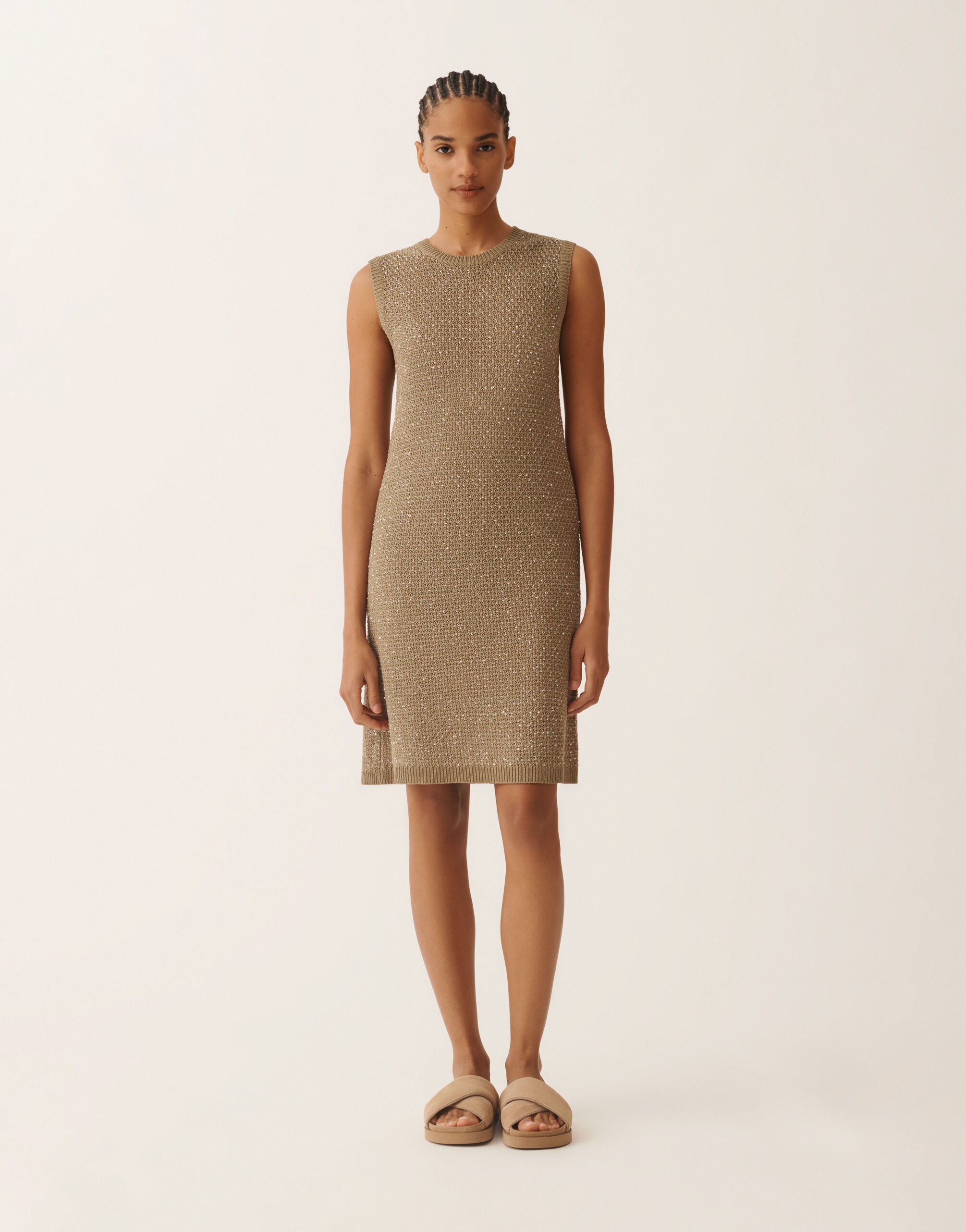 Fabiana Filippi Mini dress in cotton tape with sequins, khaki KHAKI ABD276F593M1200000