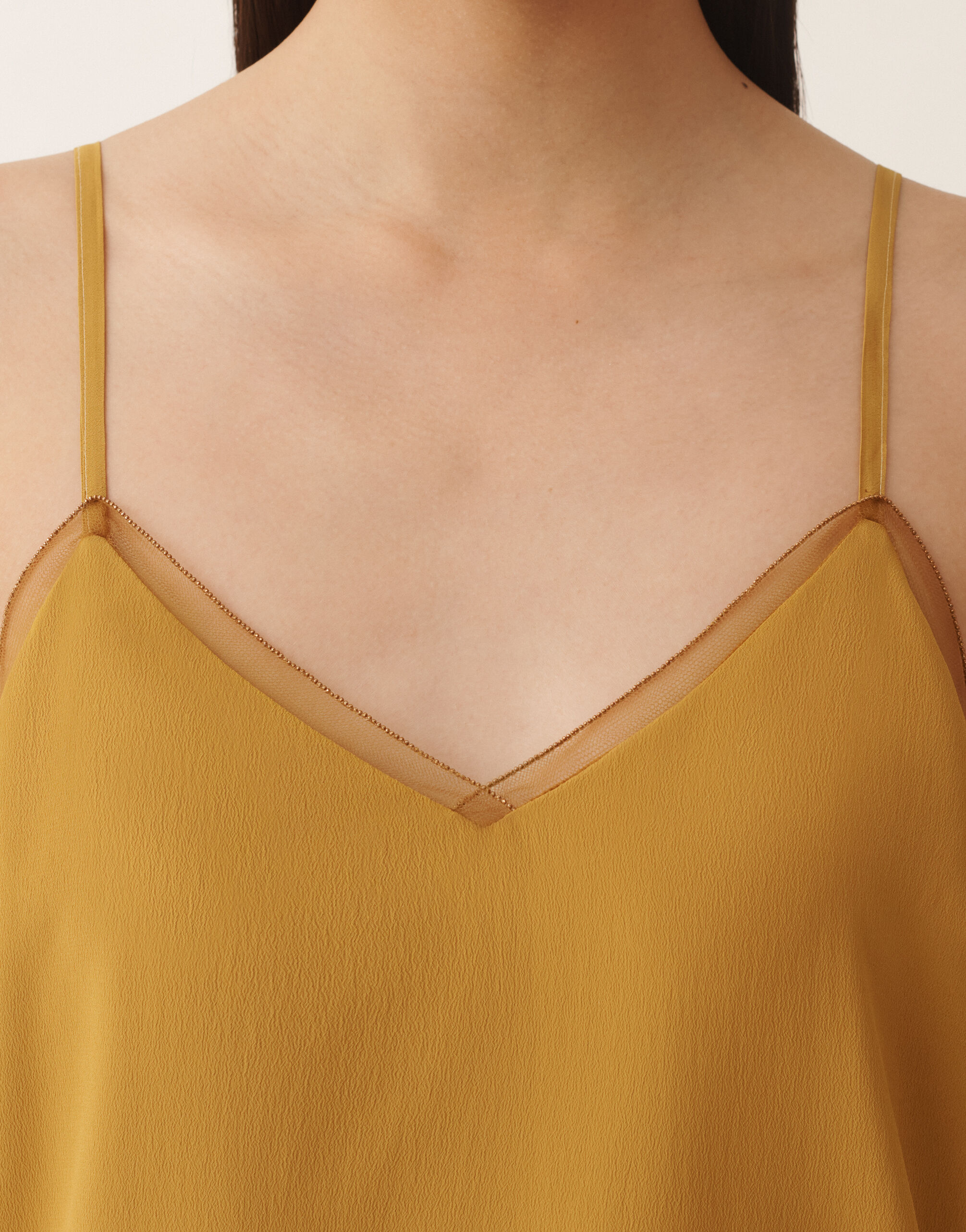 Crepe de chine lingerie top, mustard for Women | Fabiana Filippi®