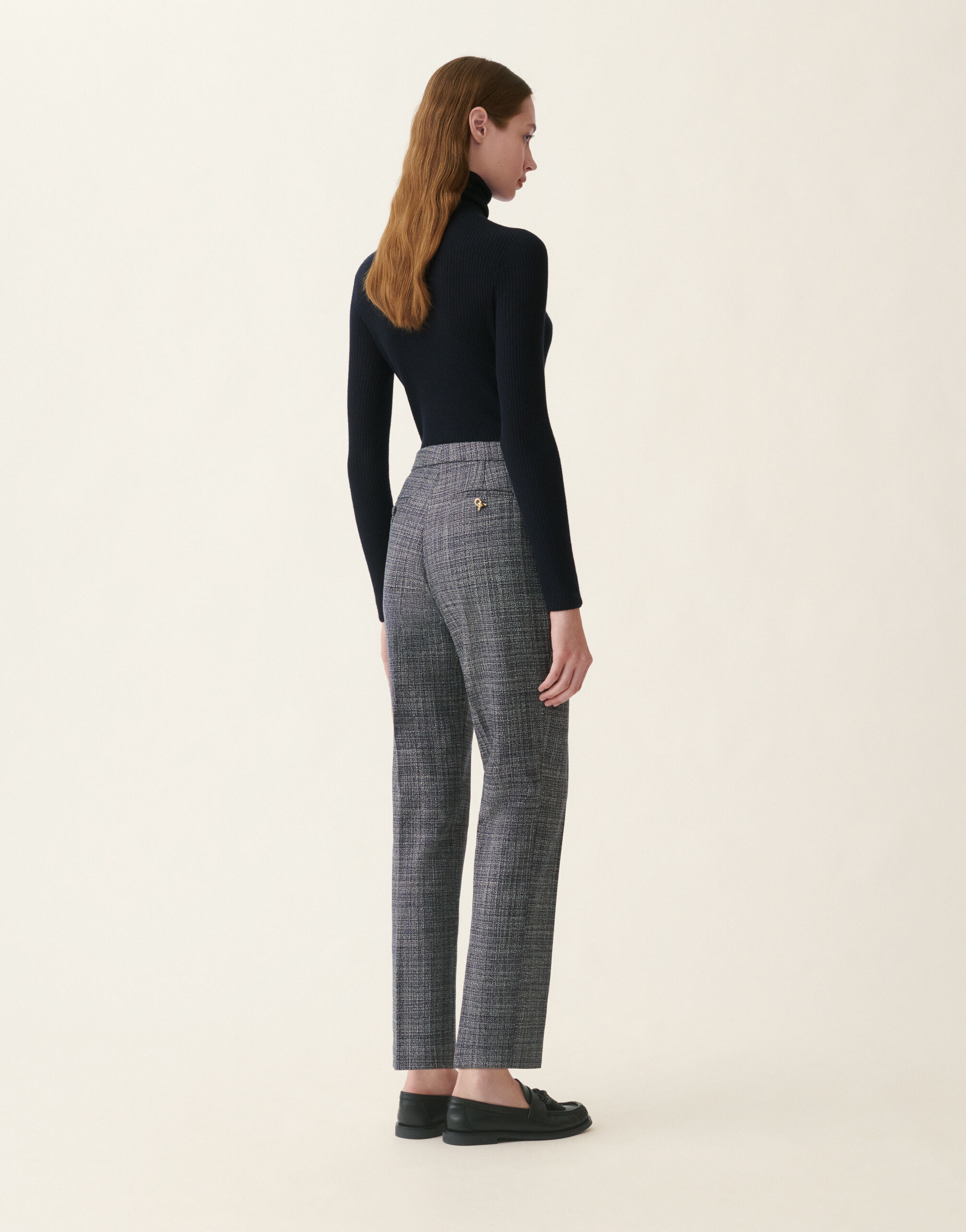 Fabiana Filippi Pantalon Montefalco en mouliné, bleu nuit Bleu nuit PAD216F326D9830000