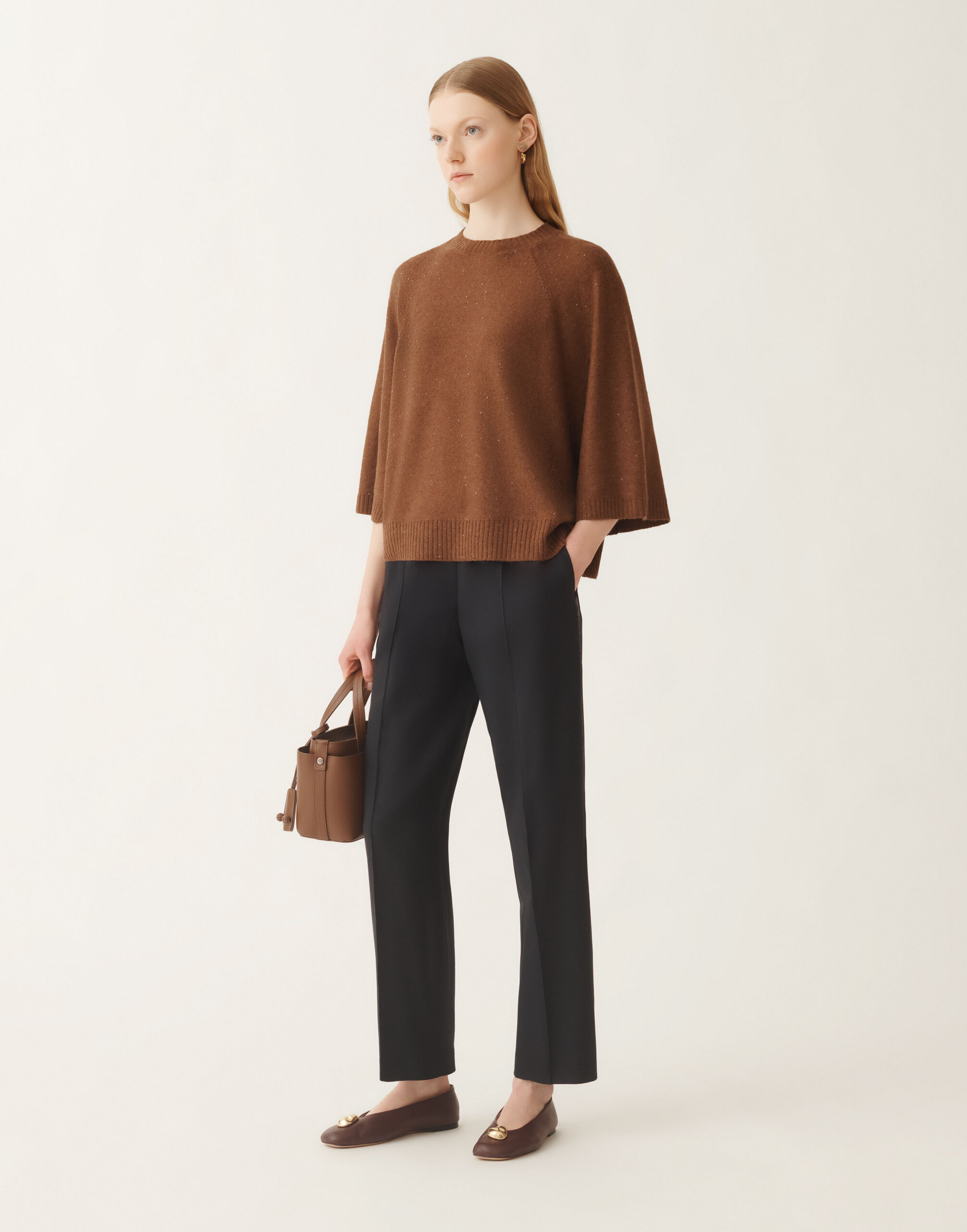 Fabiana Filippi Wool and silk cape with sequins, mahogany BROWN MAD215F067D2960000