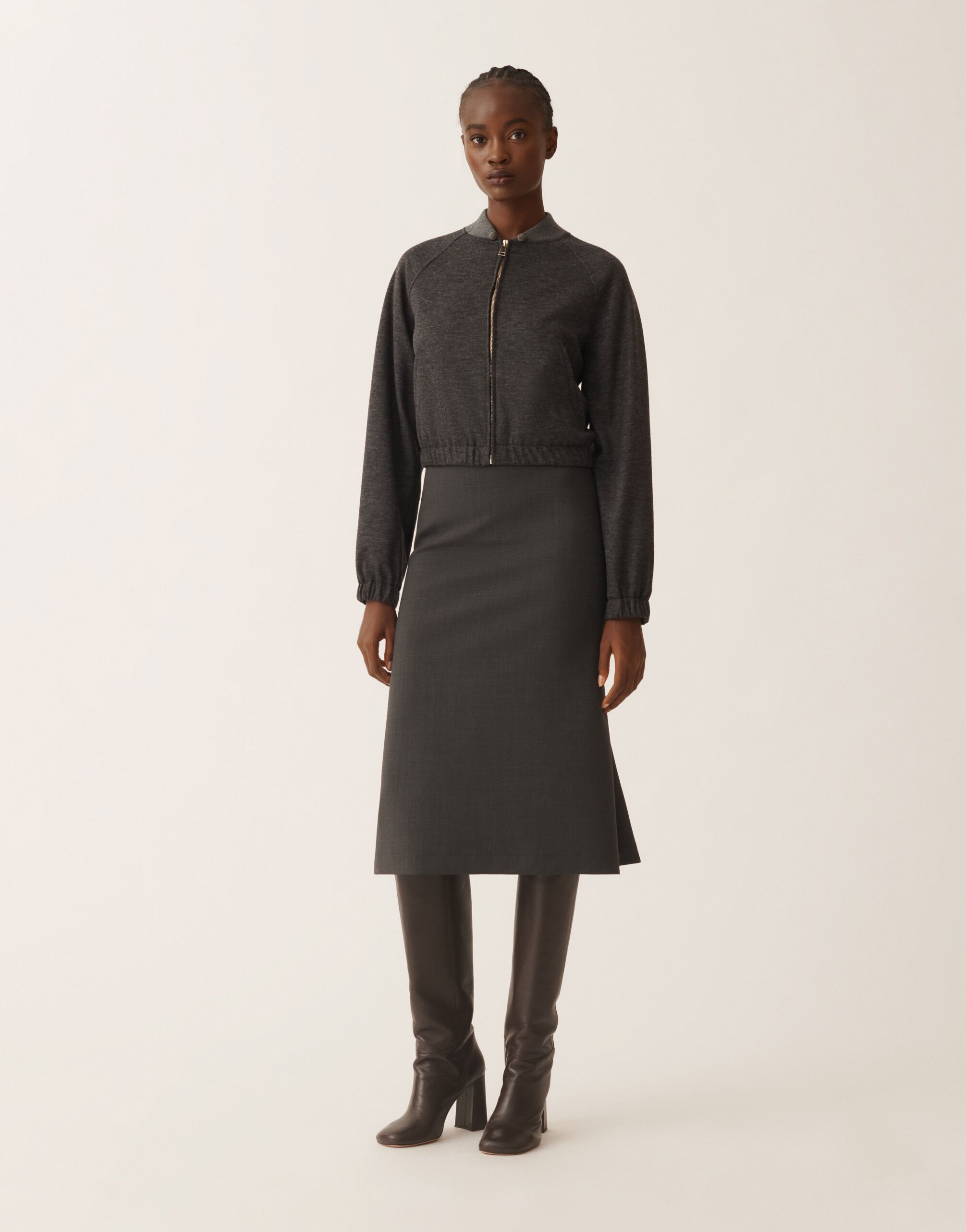 Fabiana Filippi Gestrickte Bomberjacke aus gekochter Wolle, Schiefer Grau GCD225F645L6410000
