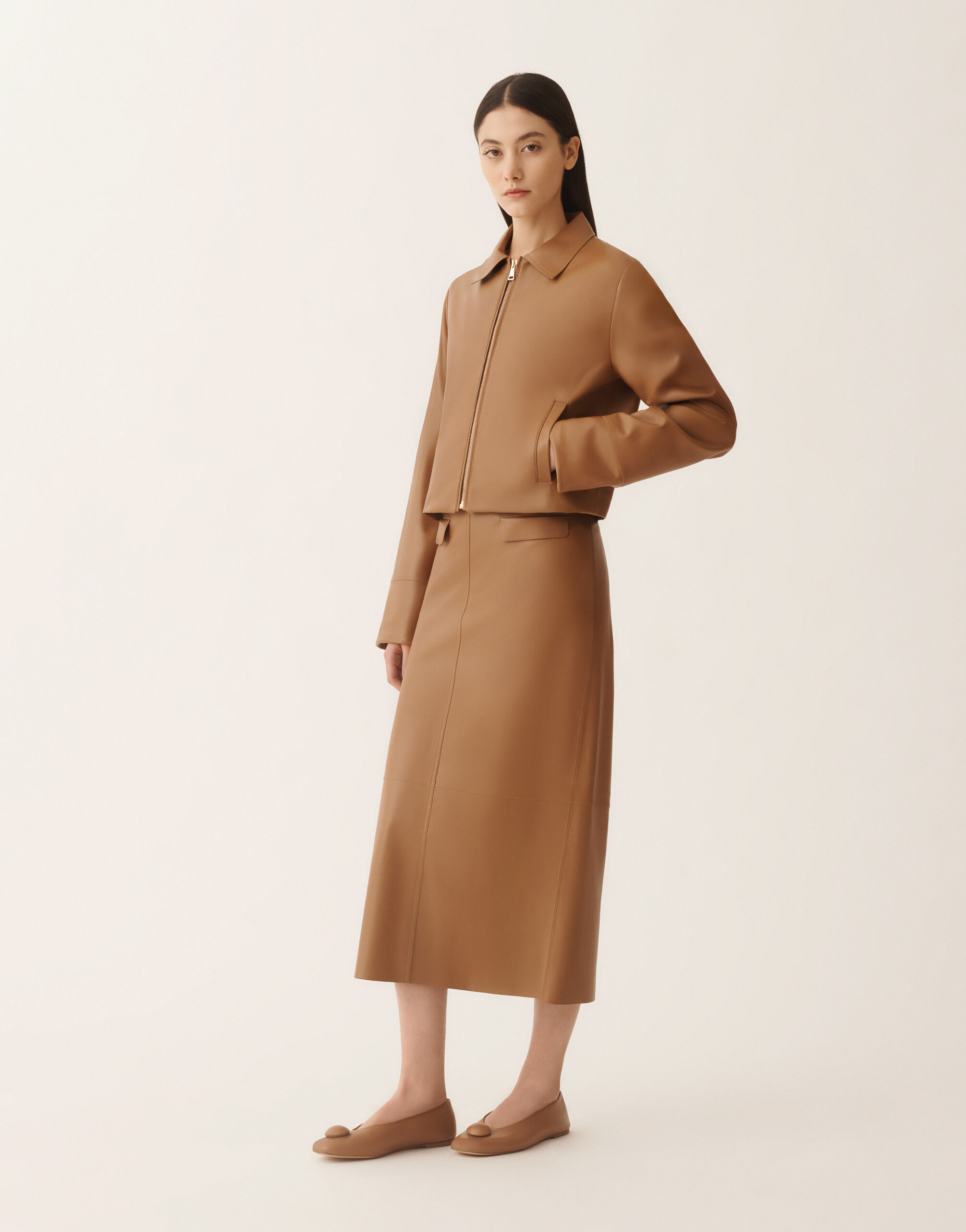 Boxy-Jacke aus lissé Nappaleder, Wicker für Damen | Fabiana Filippi®