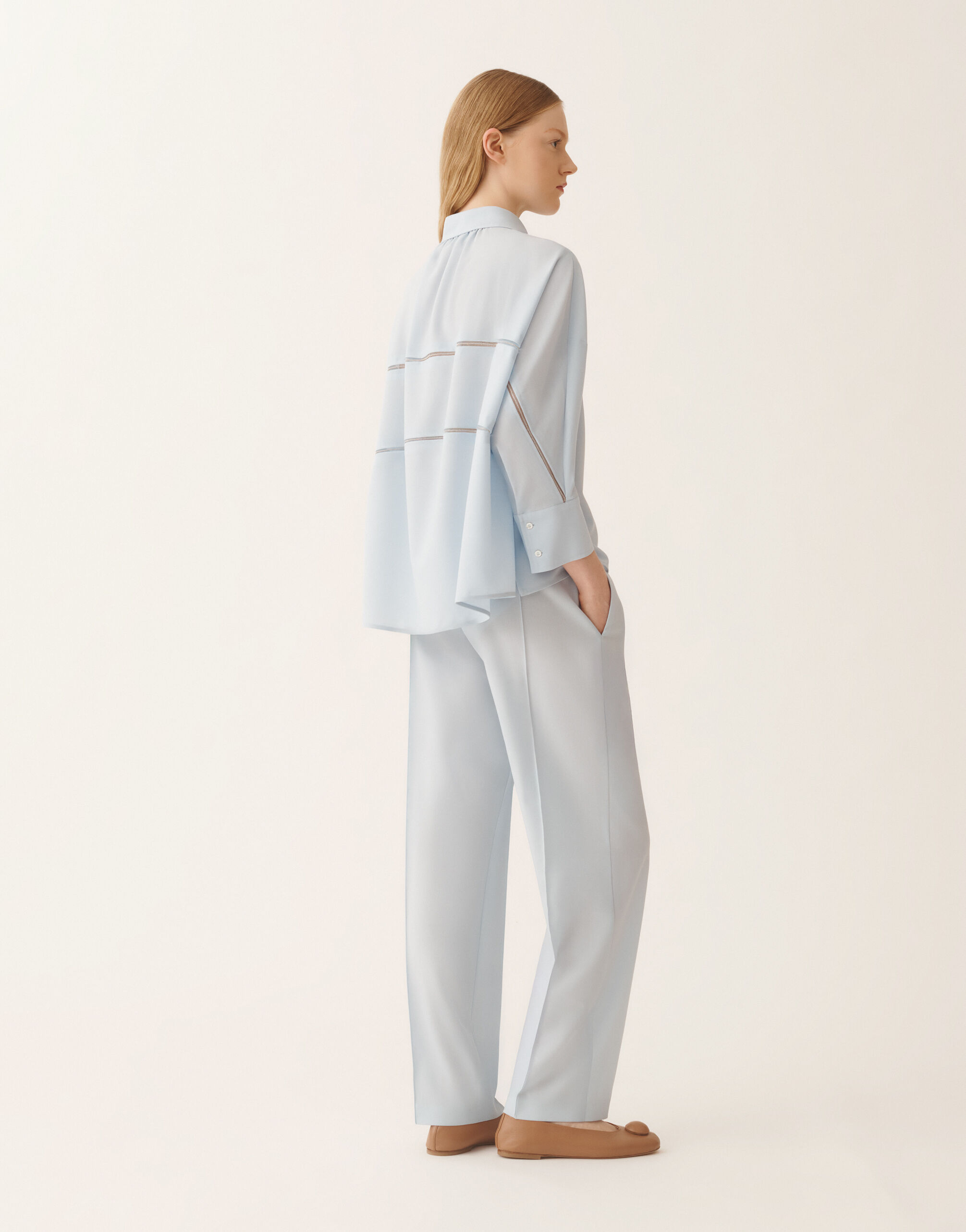Cropped shirt in cool bistretch wool, aqua for Women | Fabiana