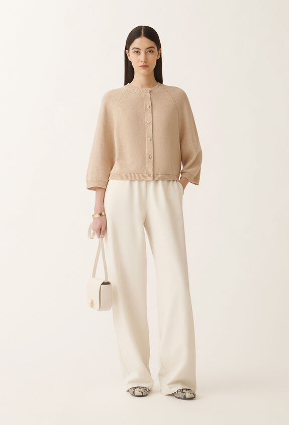 Fabiana Filippi Cotton and linen cape cardigan with sequins, sand SAND MAD275F528D2730000